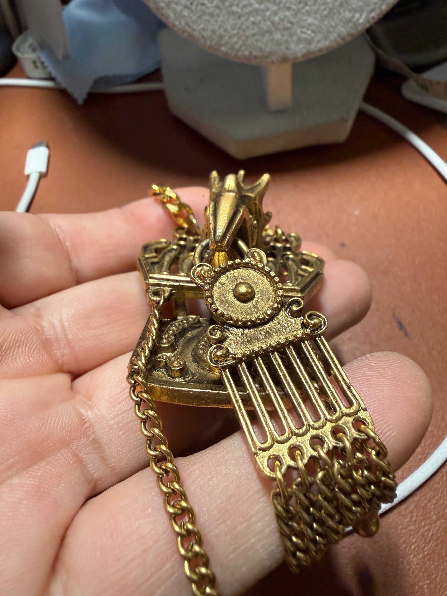 Rare Cuahutemoc Aztec Descending Eagle Necklace by Trigere, circa 1950s (#H)