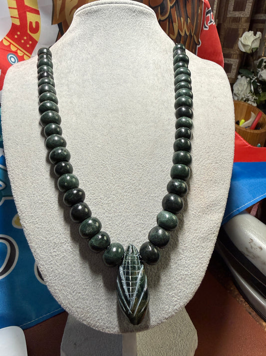 Mayan Corn Pendant Necklace Serpentine Stone, Guatemalan Marble, Handmade, #20