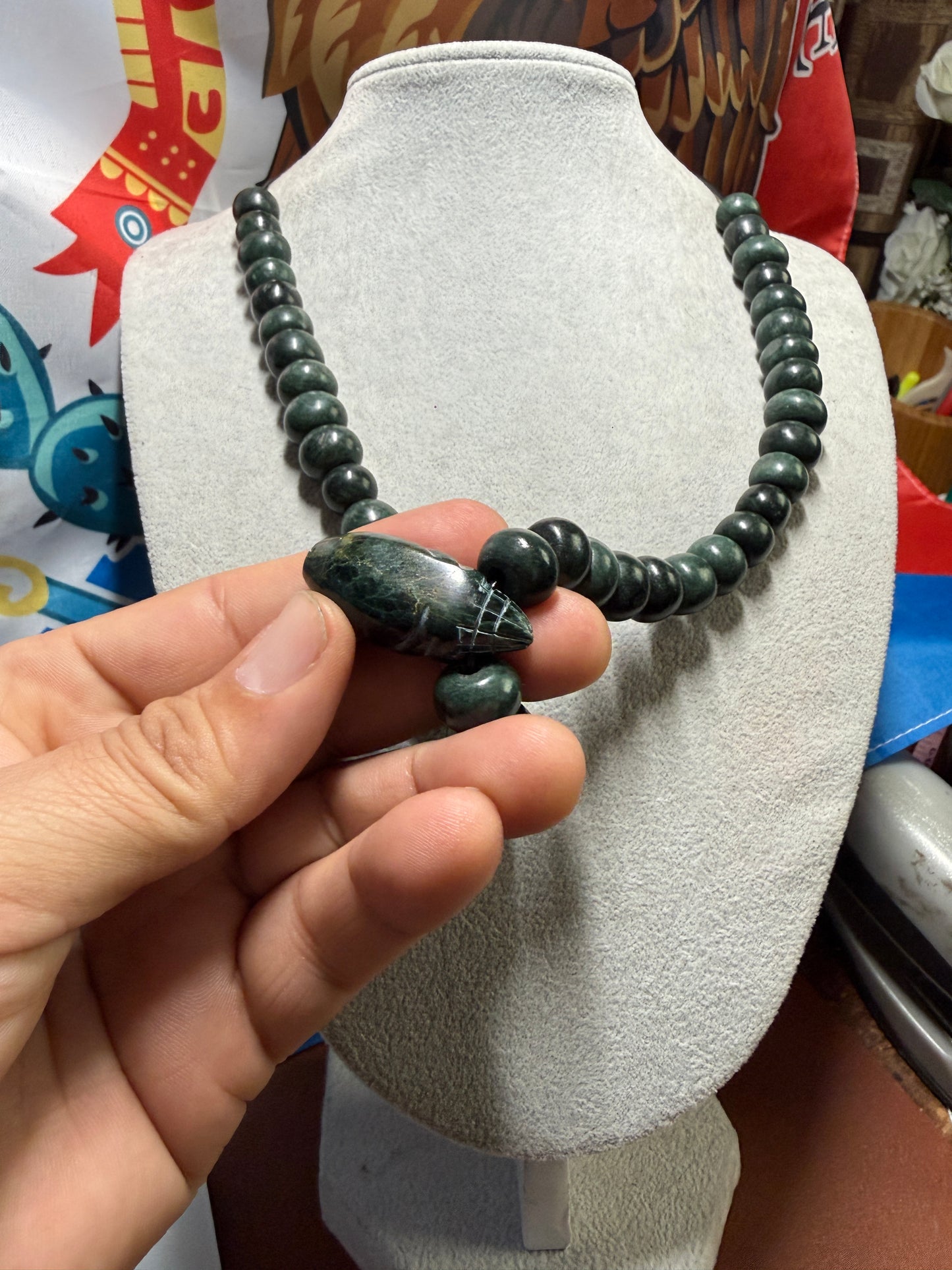 Mayan Corn Pendant Necklace Serpentine Stone, Guatemalan Marble, Handmade, #20