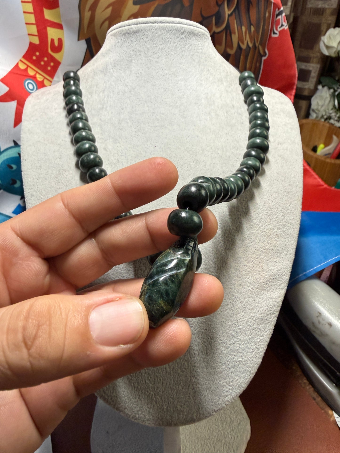 Mayan Corn Pendant Necklace Serpentine Stone, Guatemalan Marble, Handmade, #20