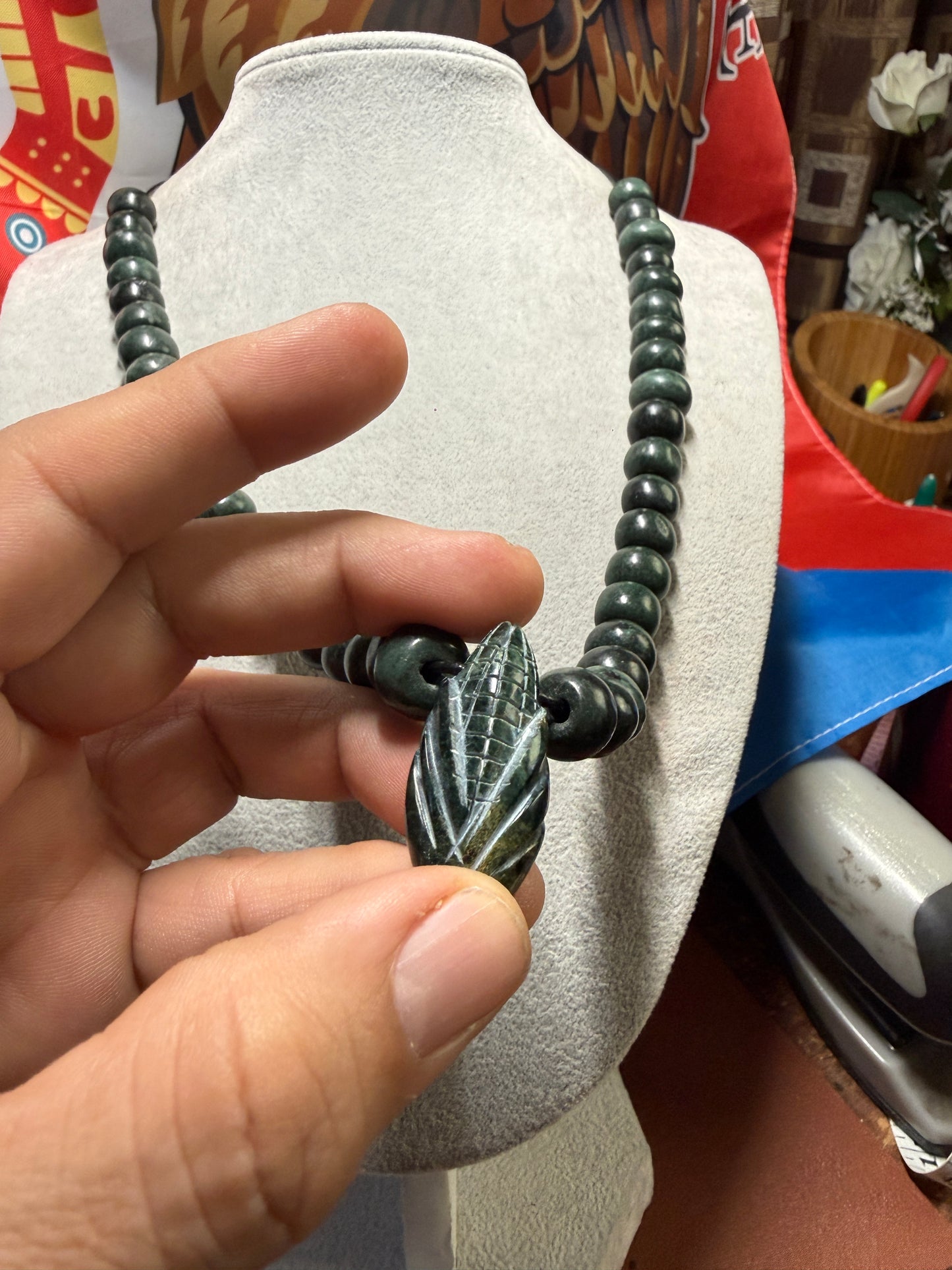 Mayan Corn Pendant Necklace Serpentine Stone, Guatemalan Marble, Handmade, #20