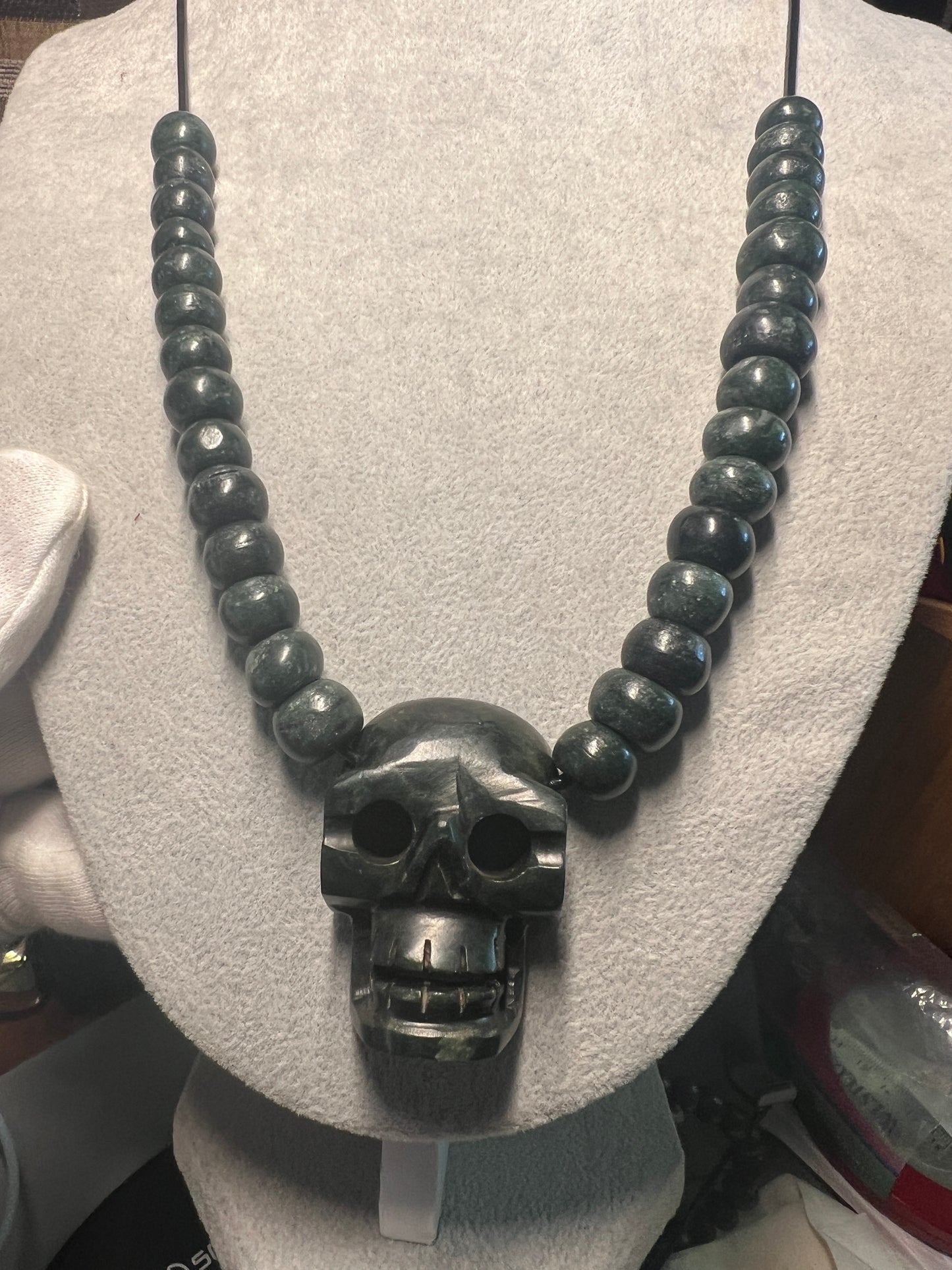 Mictlantecuitli Skull Jade Necklace from Mexica Indigenous Indians, Mexico, Mexican, Aztec, Azteca, Death (#17)