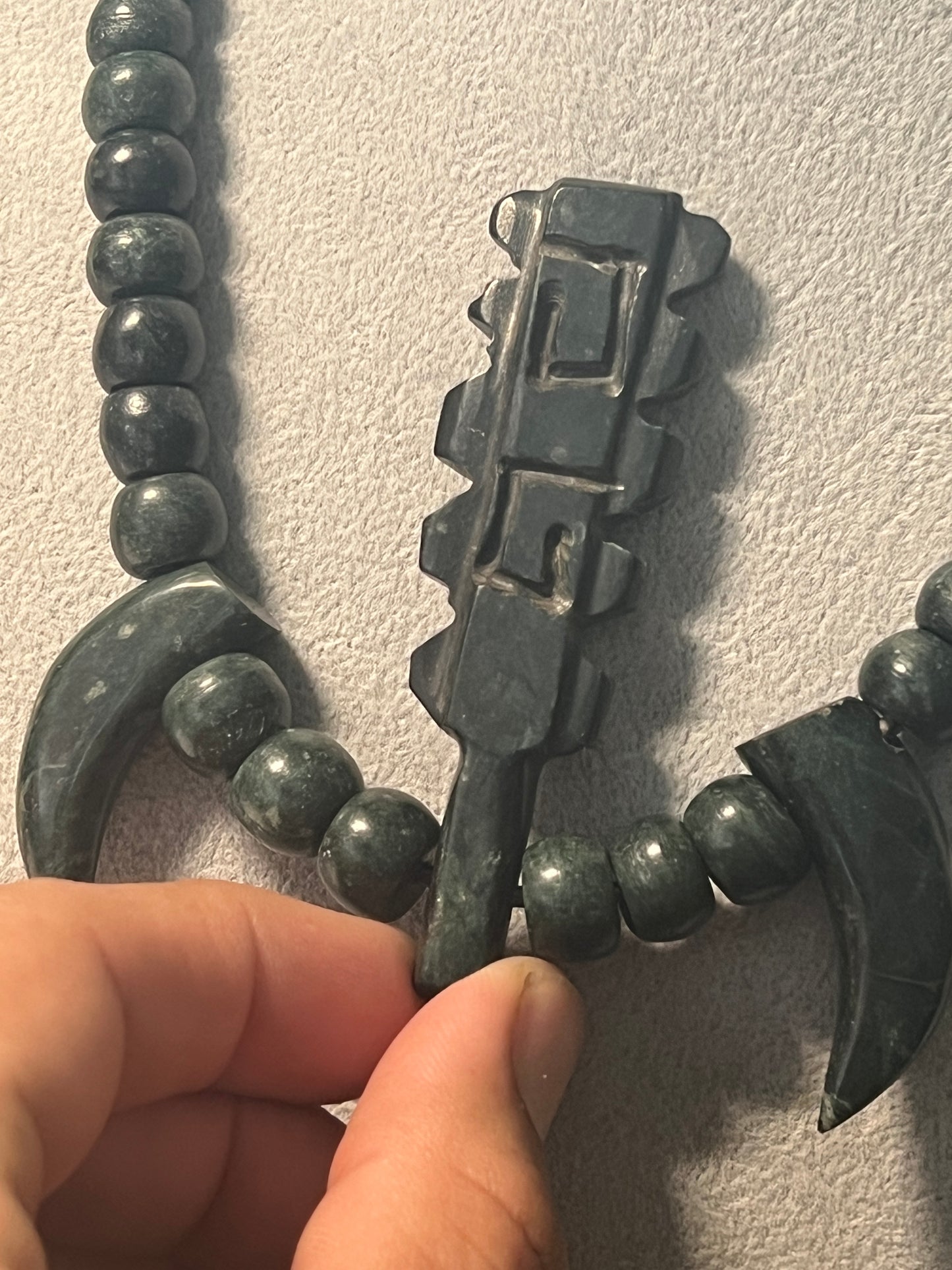 Jade Macuahuitl with Jade Talons Necklace, Aztec Sword Design, with Jade Beads, Leather Adjustable Necklace, Mexica Ancient Mexican (18)