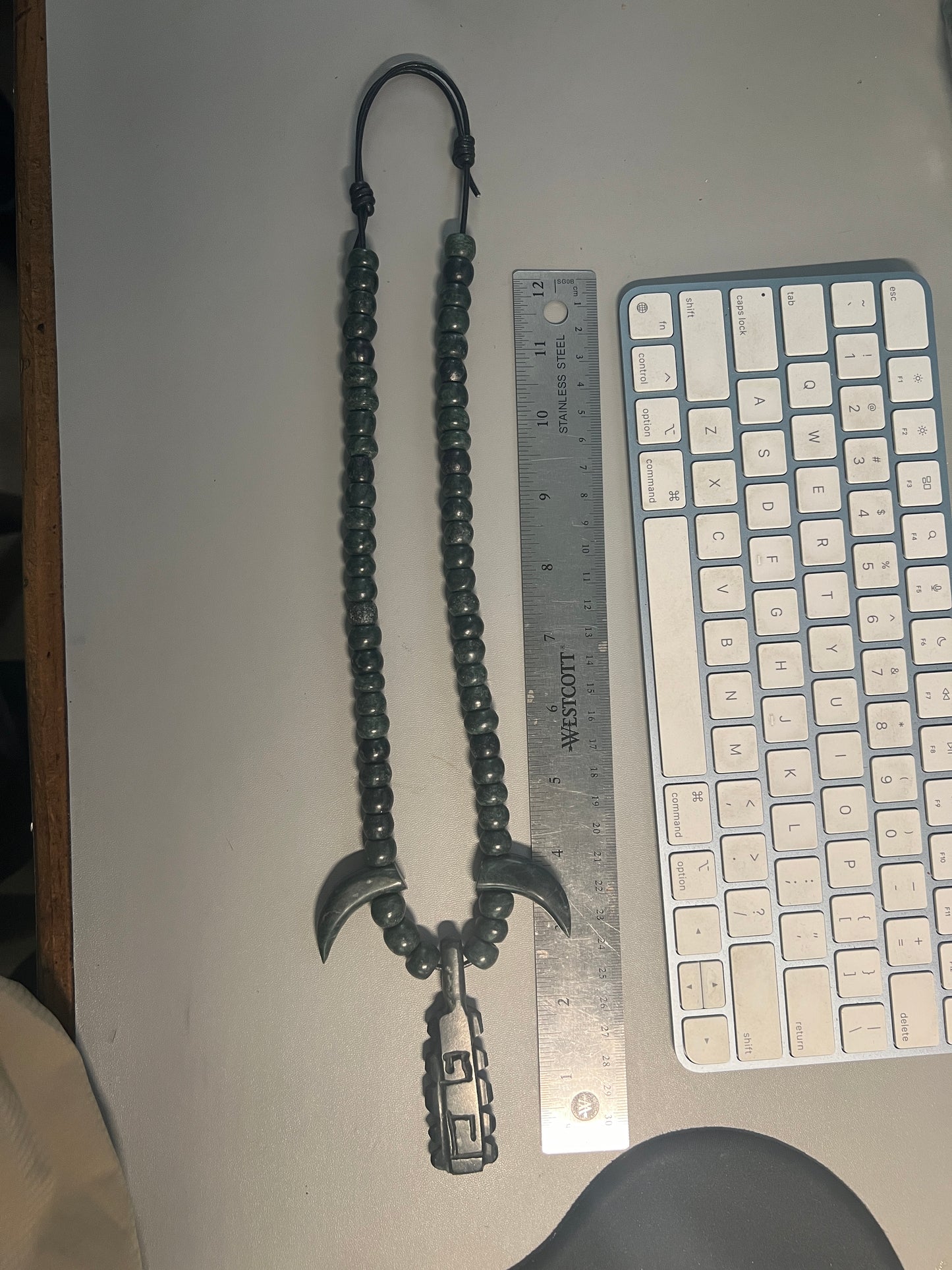 Jade Macuahuitl with Jade Talons Necklace, Aztec Sword Design, with Jade Beads, Leather Adjustable Necklace, Mexica Ancient Mexican (18)