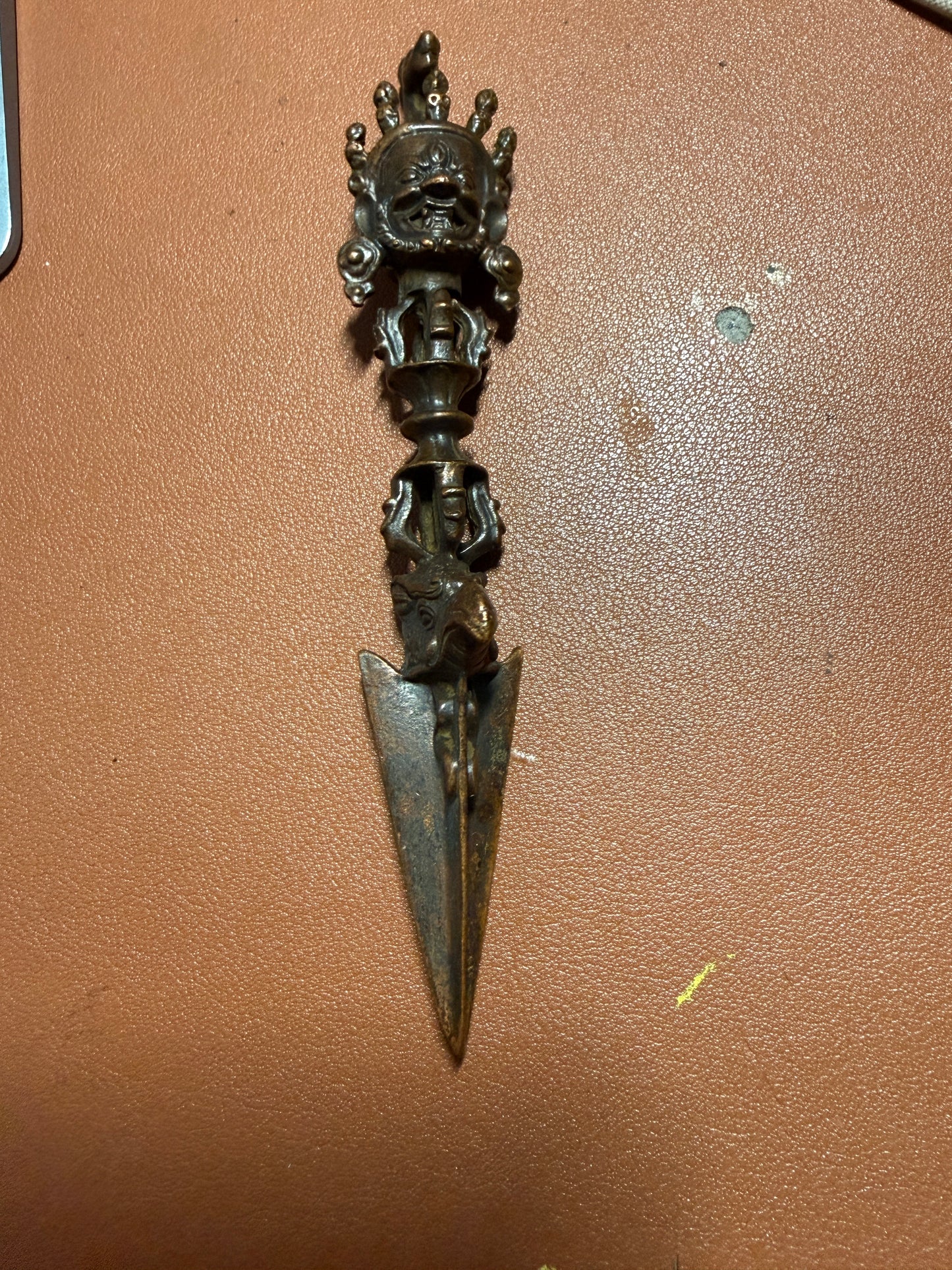 Tibet Tantra Bronze Buddha Head Vajra Dorje Phurpa Dagger Talisman Devil #20