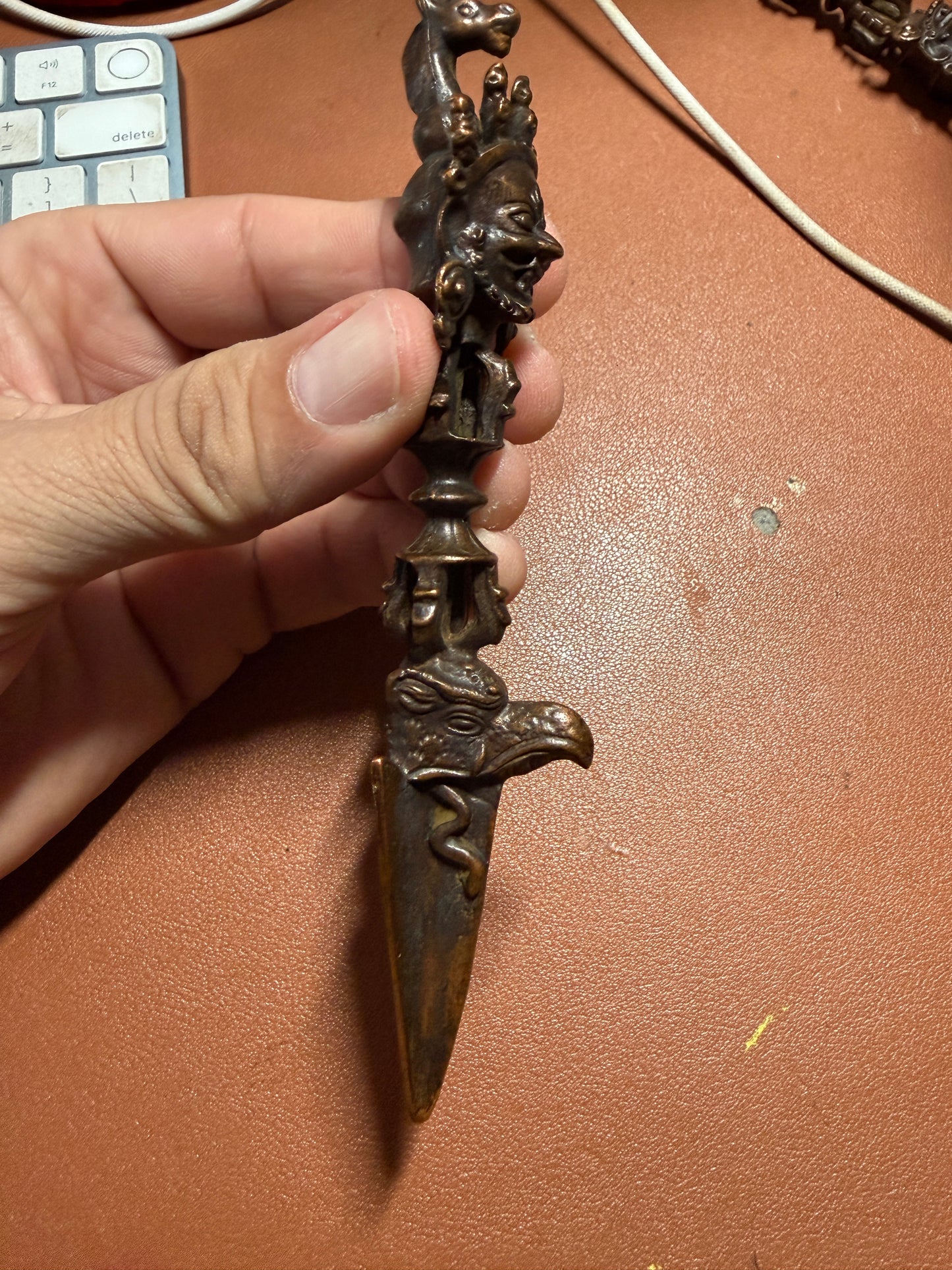 Tibet Tantra Bronze Buddha Head Vajra Dorje Phurpa Dagger Talisman Devil #20