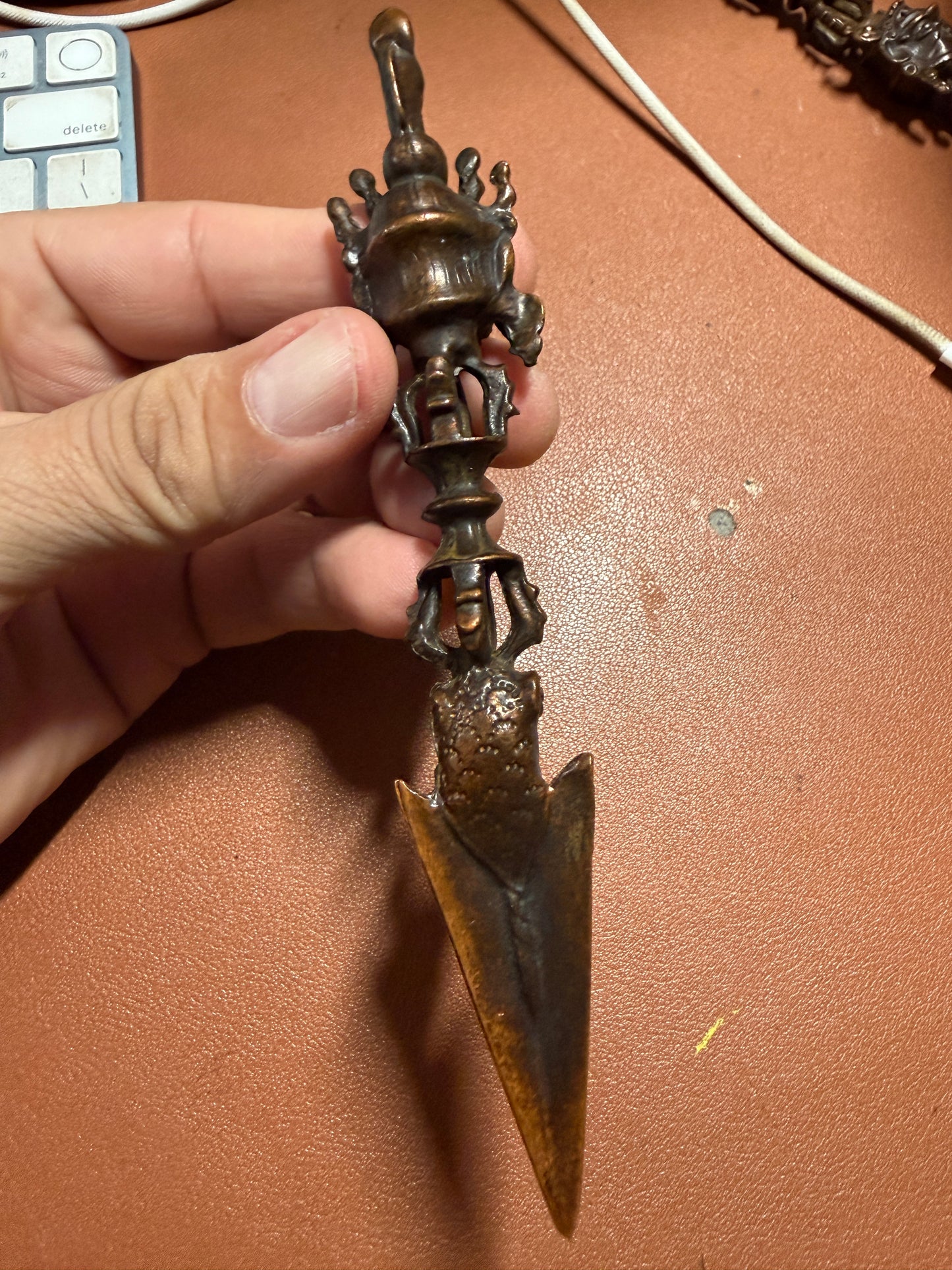 Tibet Tantra Bronze Buddha Head Vajra Dorje Phurpa Dagger Talisman Devil #20