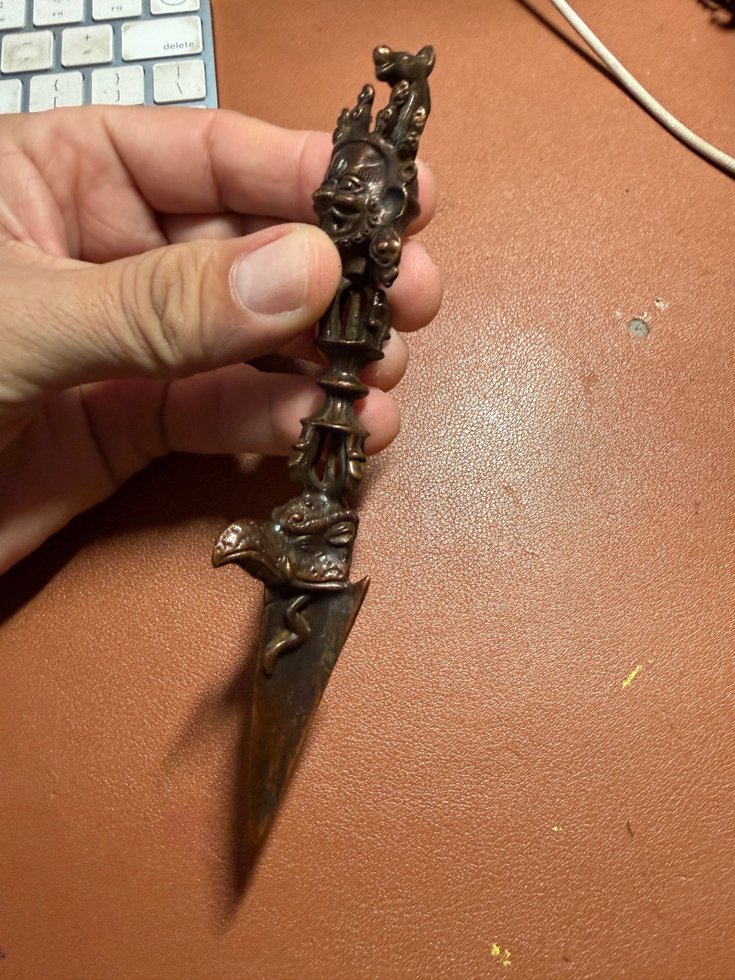 Tibet Tantra Bronze Buddha Head Vajra Dorje Phurpa Dagger Talisman Devil #20