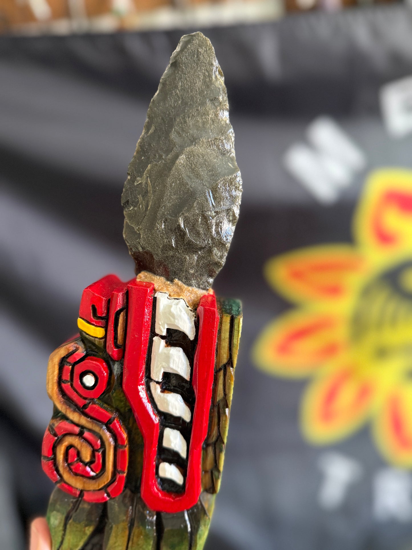 Quetzalcoatl Kukulkan Dagger, Deep Wood Carved, Painted, Azteca Obsidian Knife, Mexica Sacrificial Knives, Mayan Replica Artifacts