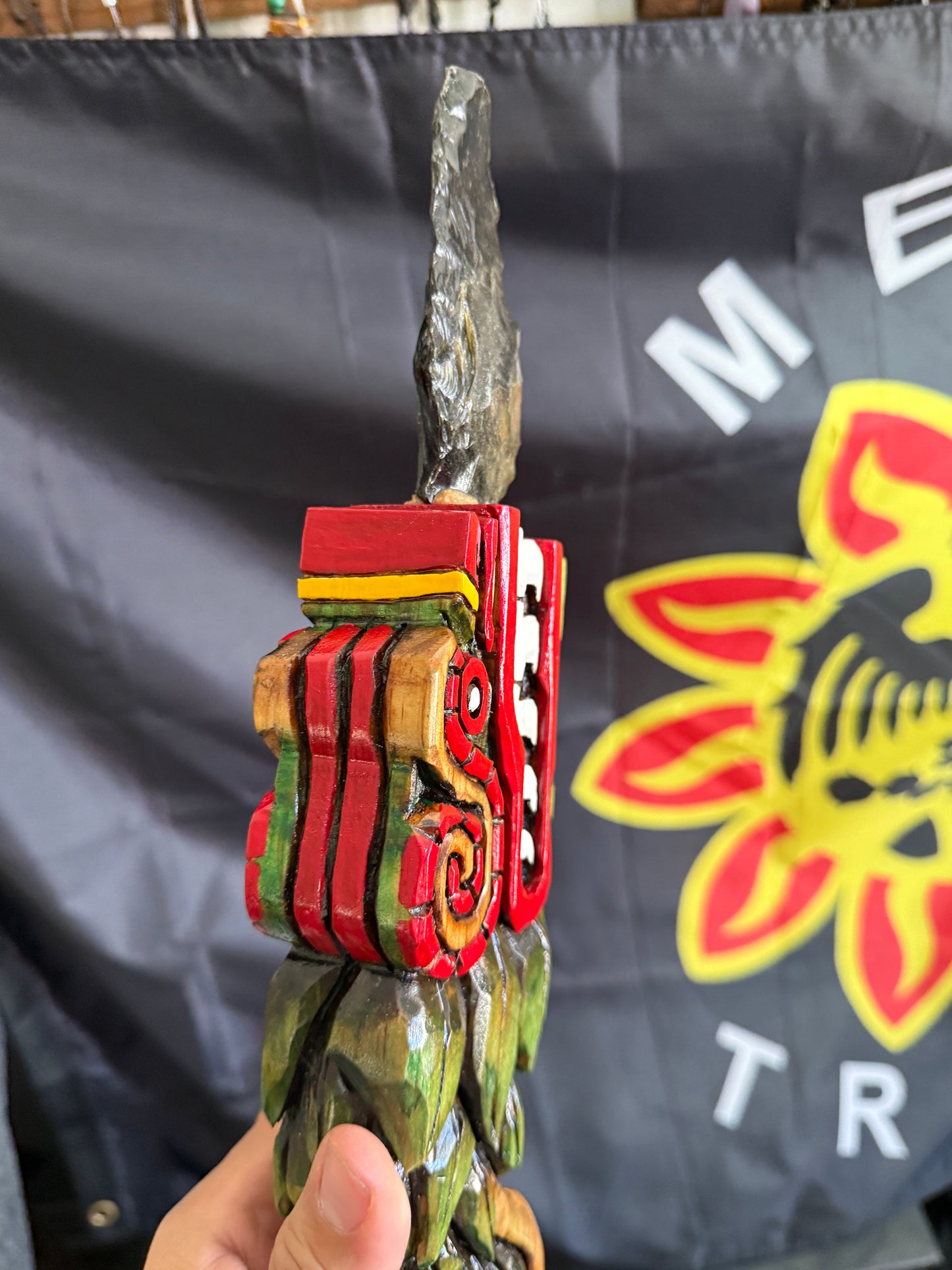 Quetzalcoatl Kukulkan Dagger, Deep Wood Carved, Painted, Azteca Obsidian Knife, Mexica Sacrificial Knives, Mayan Replica Artifacts