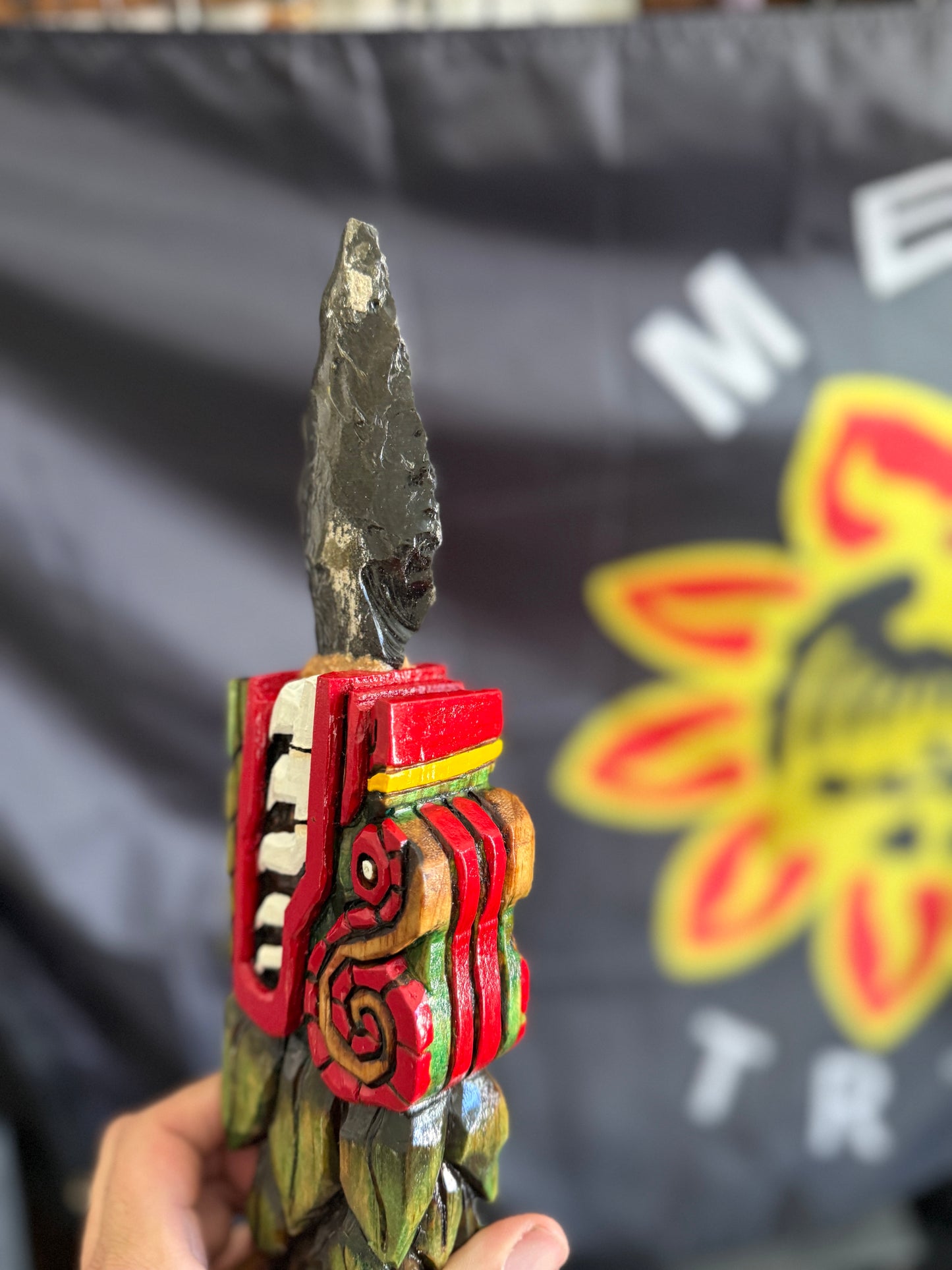 Quetzalcoatl Kukulkan Dagger, Deep Wood Carved, Painted, Azteca Obsidian Knife, Mexica Sacrificial Knives, Mayan Replica Artifacts