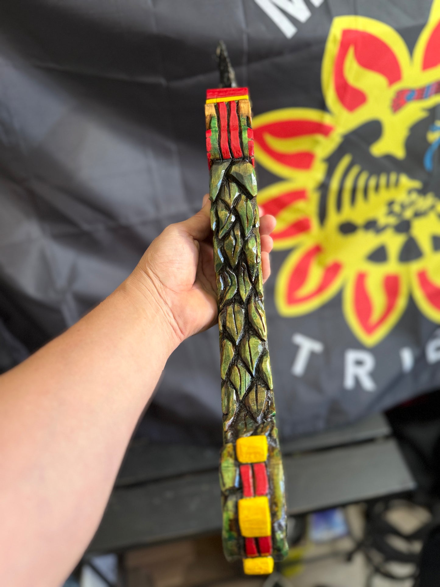 Quetzalcoatl Kukulkan Dagger, Deep Wood Carved, Painted, Azteca Obsidian Knife, Mexica Sacrificial Knives, Mayan Replica Artifacts