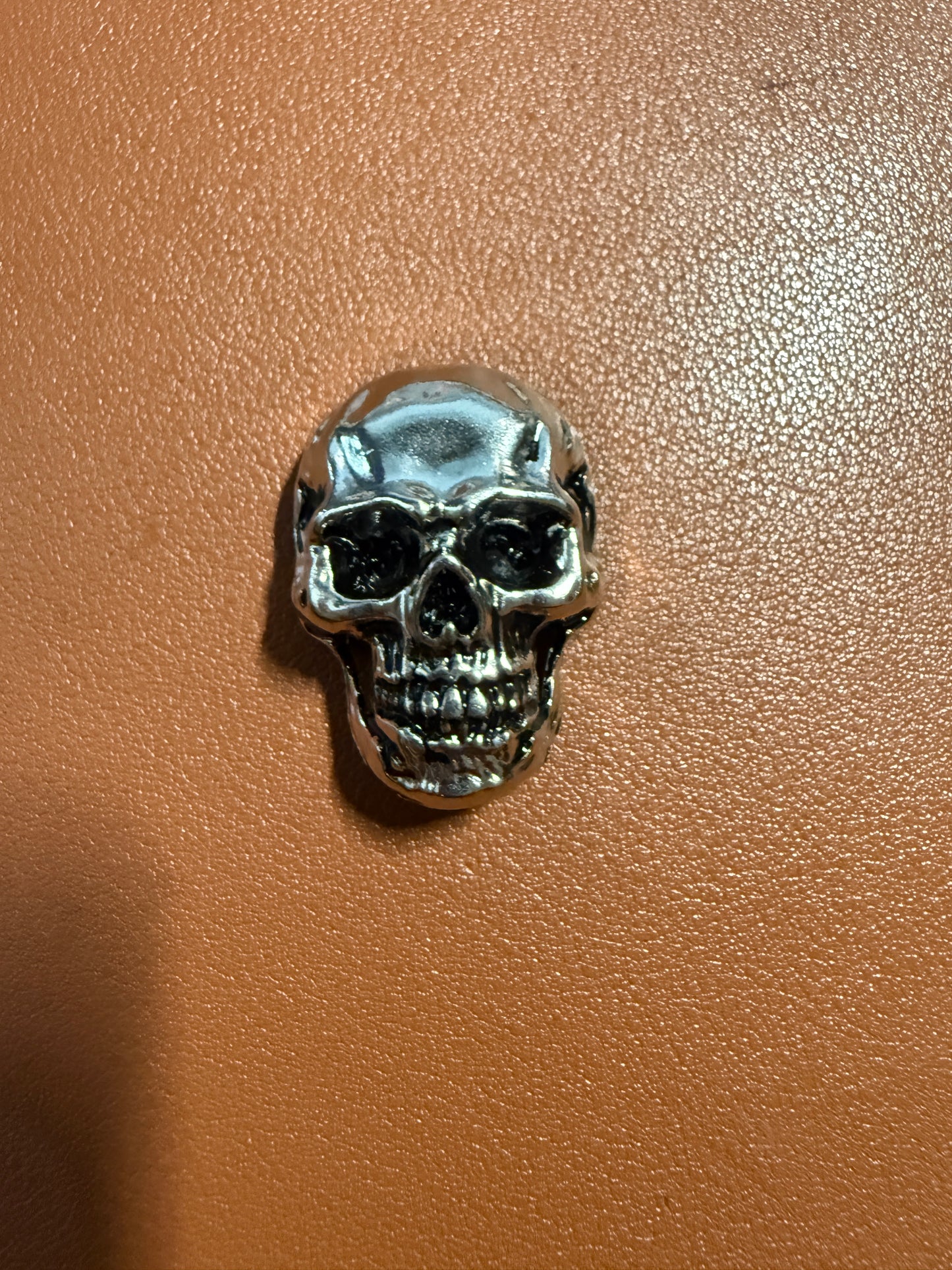 Large Metal Alloy Chrome Skull Head Screw Back Rivet, Biker Pin #12
