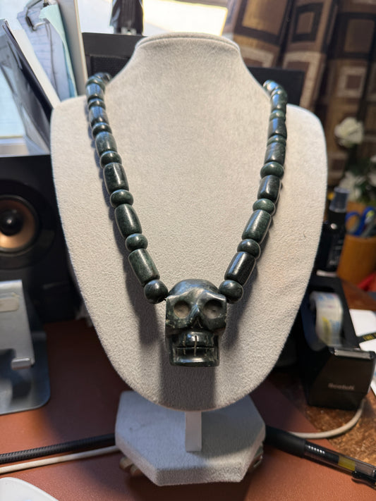 Mictlantecuhtli Full Skull Jade Necklace from Mexica Indigenous Indians, Mexico, Mexican, Aztec, Azteca, Death (#18)