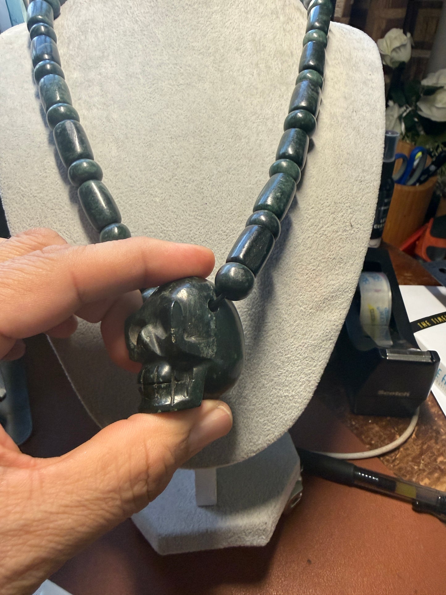 Mictlantecuhtli Full Skull Jade Necklace from Mexica Indigenous Indians, Mexico, Mexican, Aztec, Azteca, Death (#18)