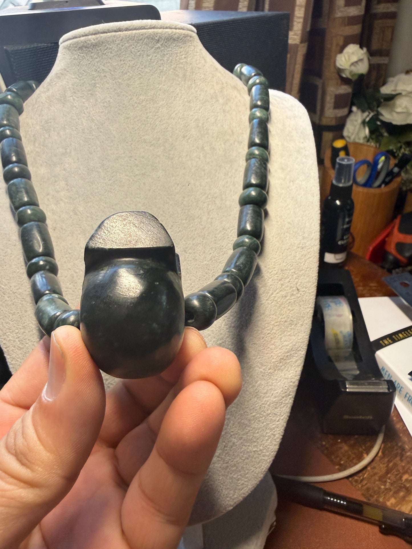 Mictlantecuhtli Full Skull Jade Necklace from Mexica Indigenous Indians, Mexico, Mexican, Aztec, Azteca, Death (#18)