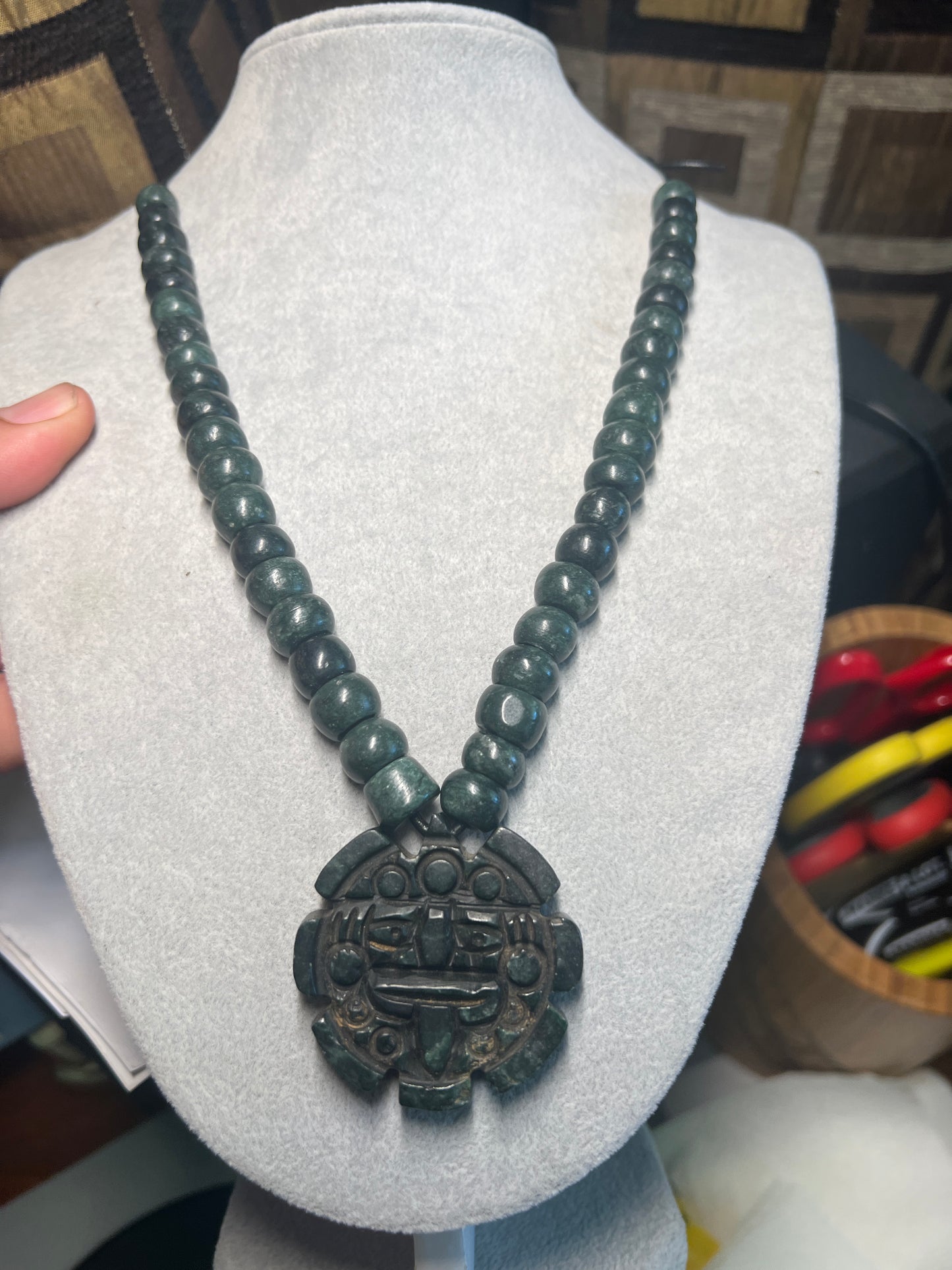 Jade Aztec Tonatiuh Sun Face Necklace, Hand Made, jade Beads, Mexica Ancient Mexican (#17)