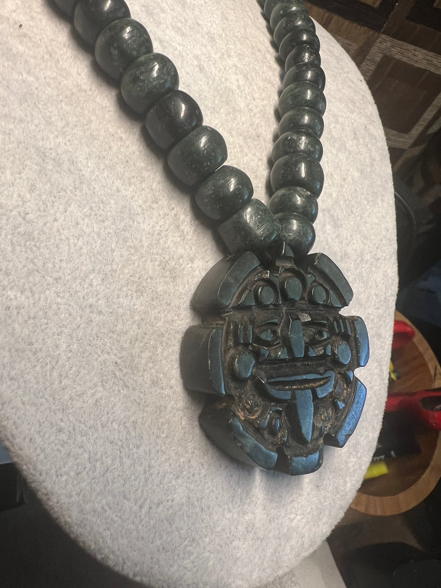 Jade Aztec Tonatiuh Sun Face Necklace, Hand Made, jade Beads, Mexica Ancient Mexican (#17)