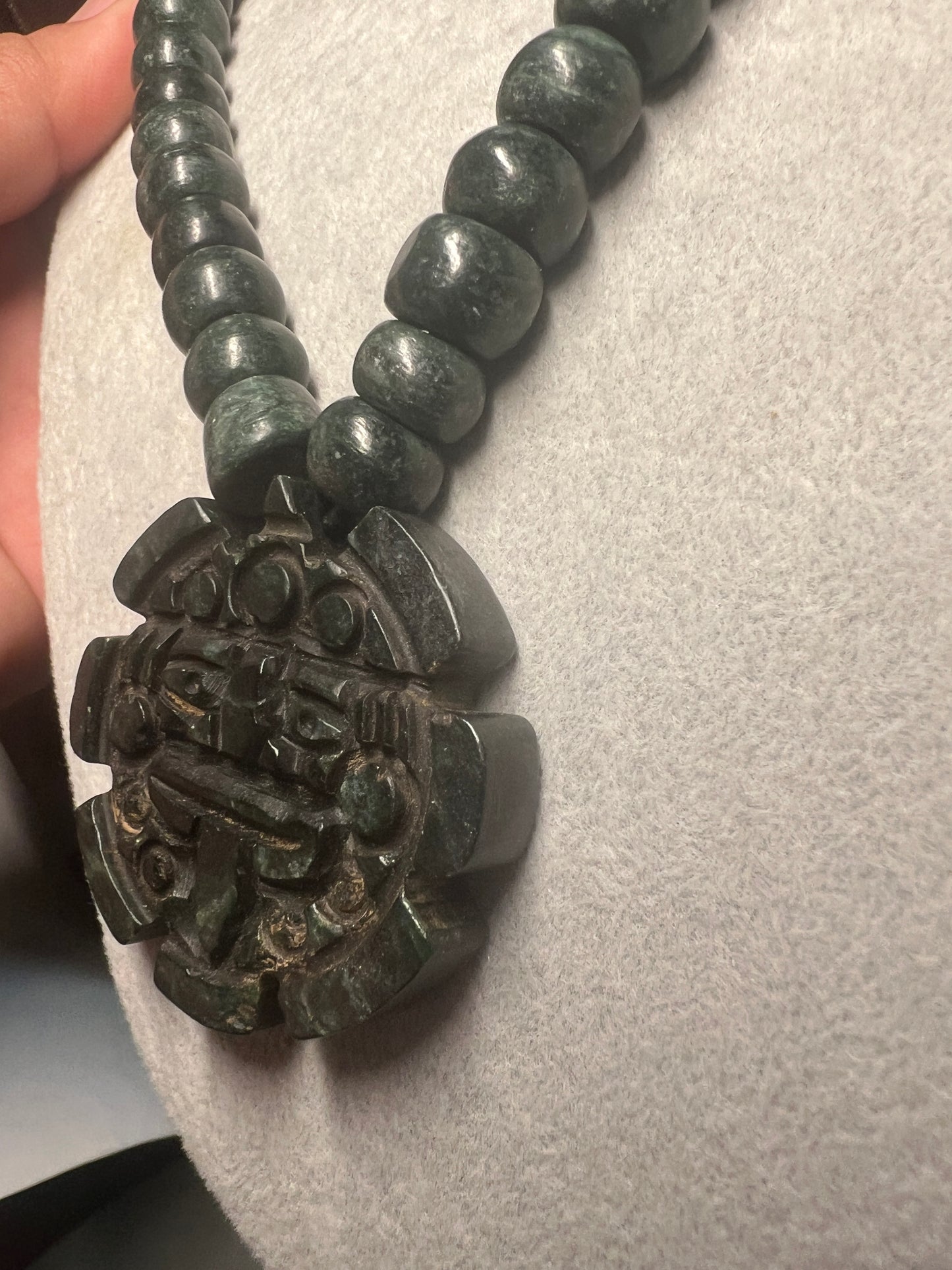 Jade Aztec Tonatiuh Sun Face Necklace, Hand Made, Jade Beads, Mexica Ancient Mexican (#17)