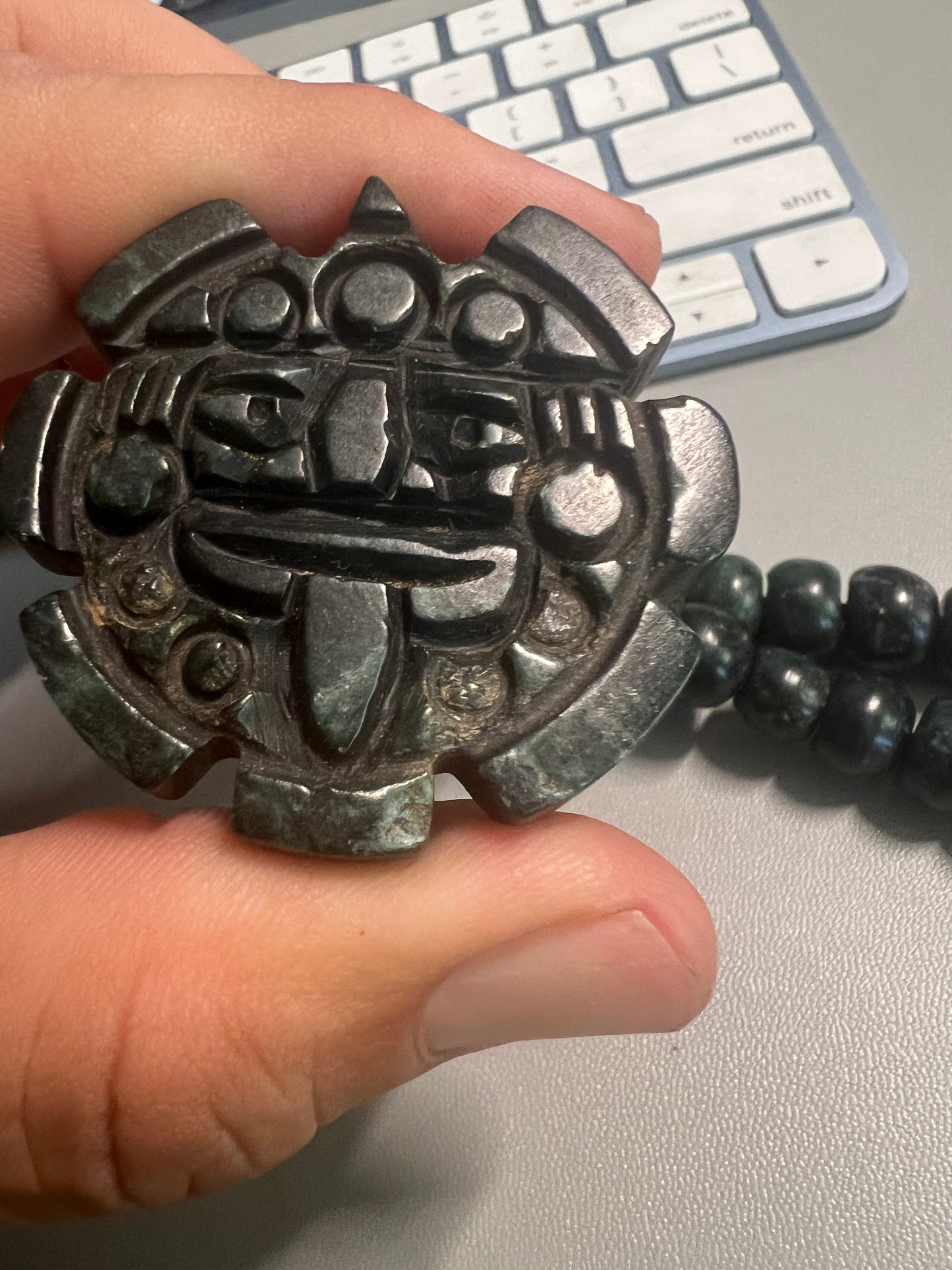 Jade Aztec Tonatiuh Sun Face Necklace, Hand Made, jade Beads, Mexica Ancient Mexican (#17)