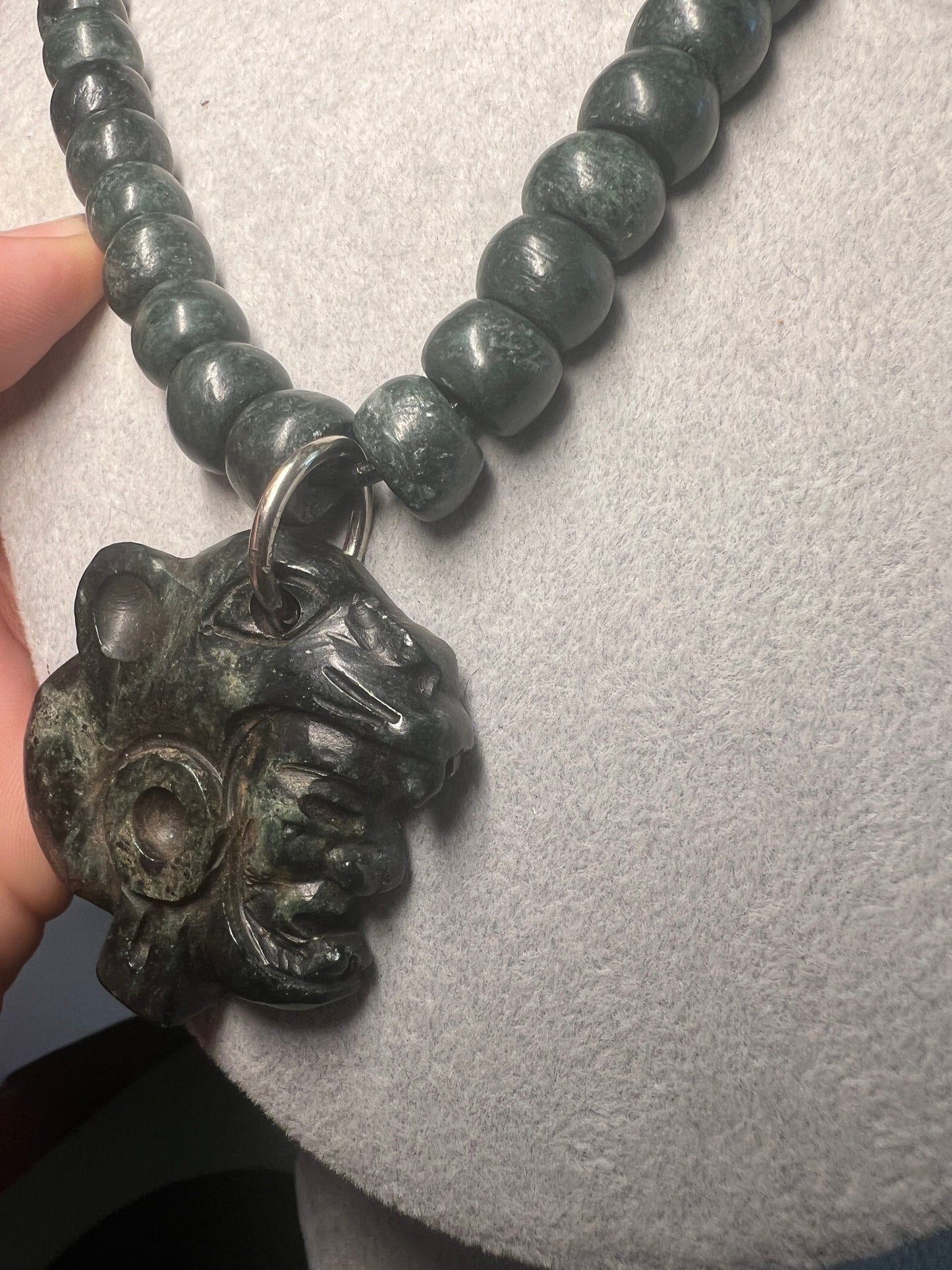 Jaguar Warrior Jade Pendant, Jade Beaded Necklace, Aztec, Mexica, Mayan, Maya, (#17)