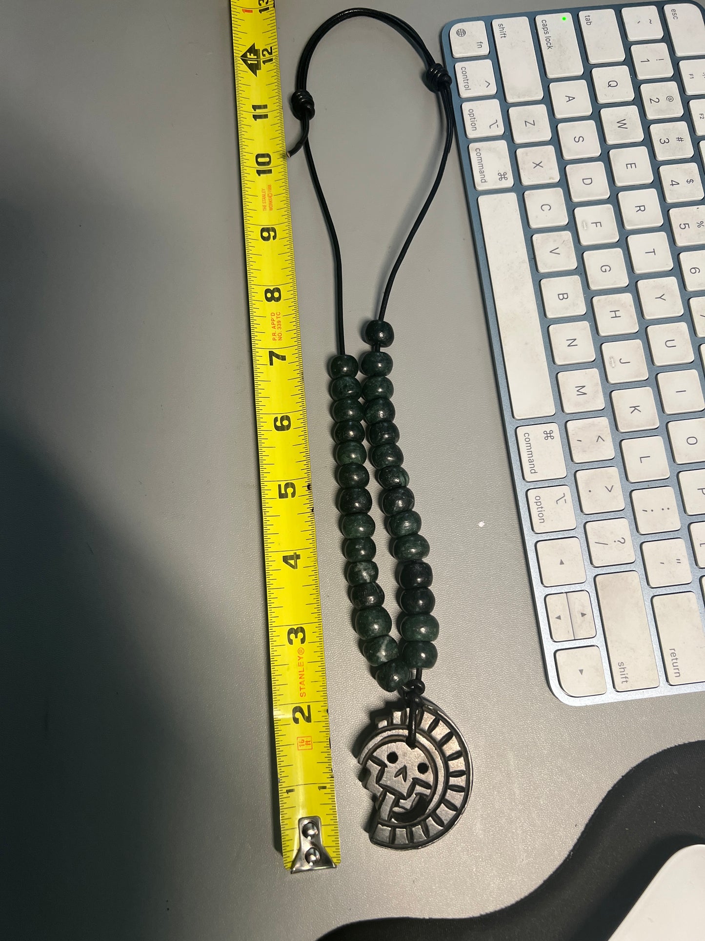 JADE Piedra De Muerte Pendant Beaded Necklace, The Stone of Death, Mictlantecuhtli, Handmade, Mexico, Prehispanic Jewelry (#16)