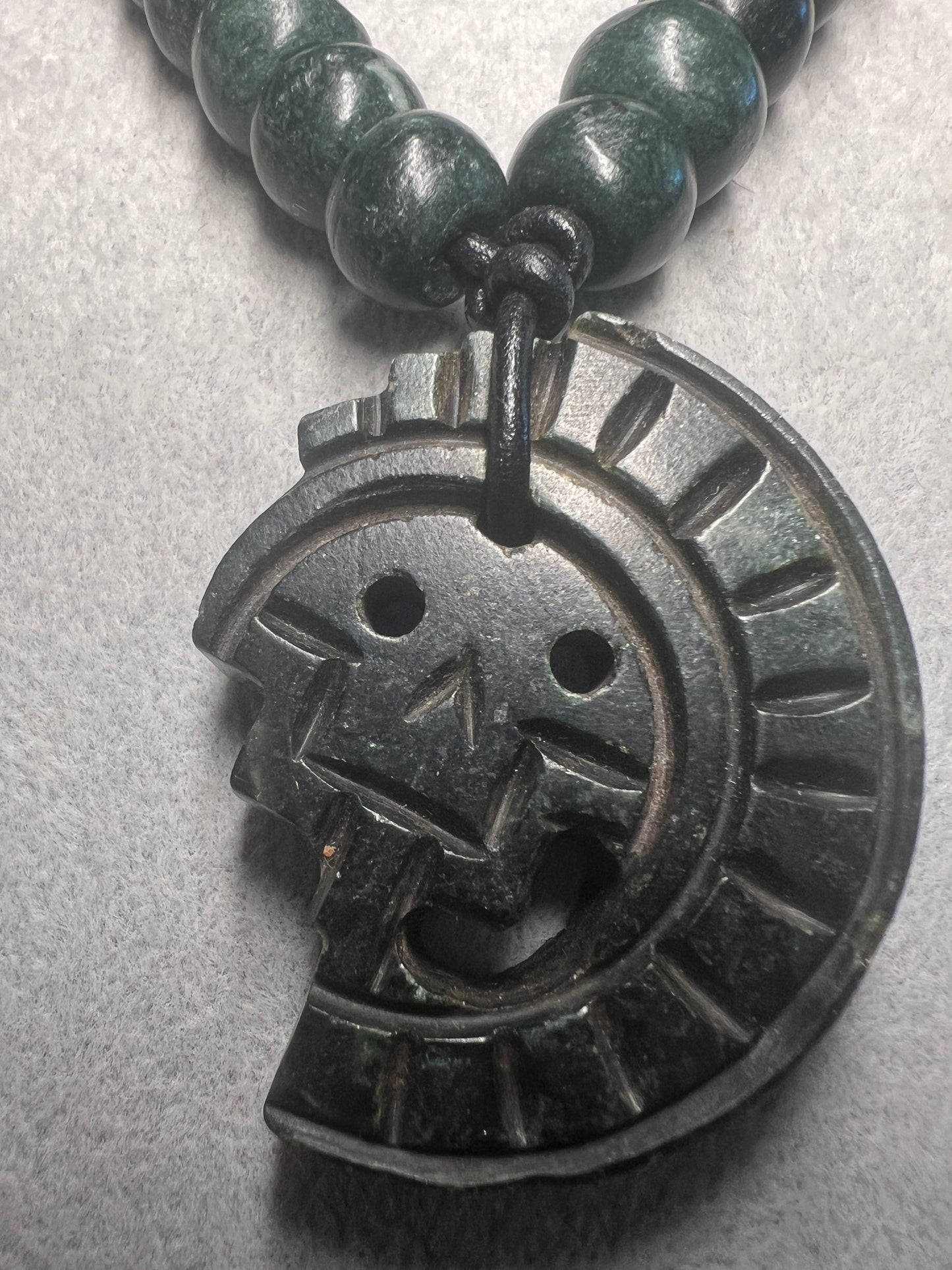 JADE Piedra De Muerte Pendant Beaded Necklace, The Stone of Death, Mictlantecuhtli, Handmade, Mexico, Prehispanic Jewelry (#16)