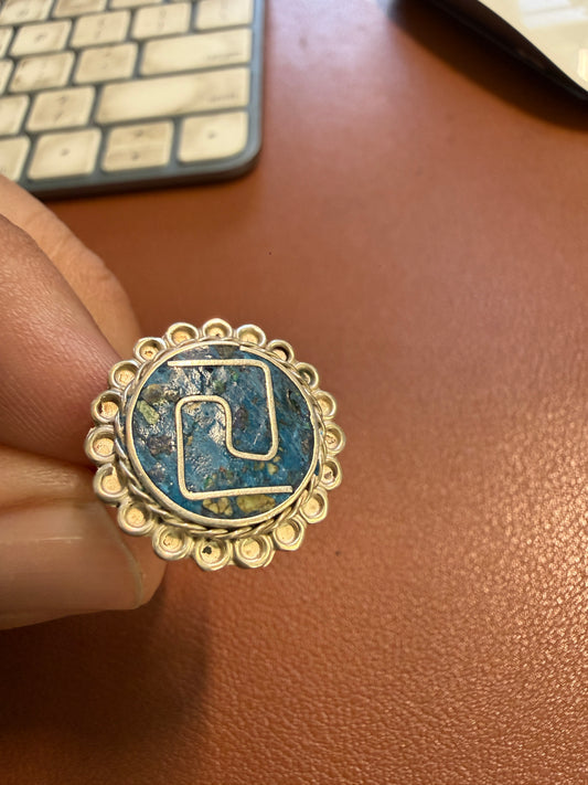 Vintage Aztec Chimalli Ring, 925 Sterling Silver Women's size 6.5, Pre-owned #12