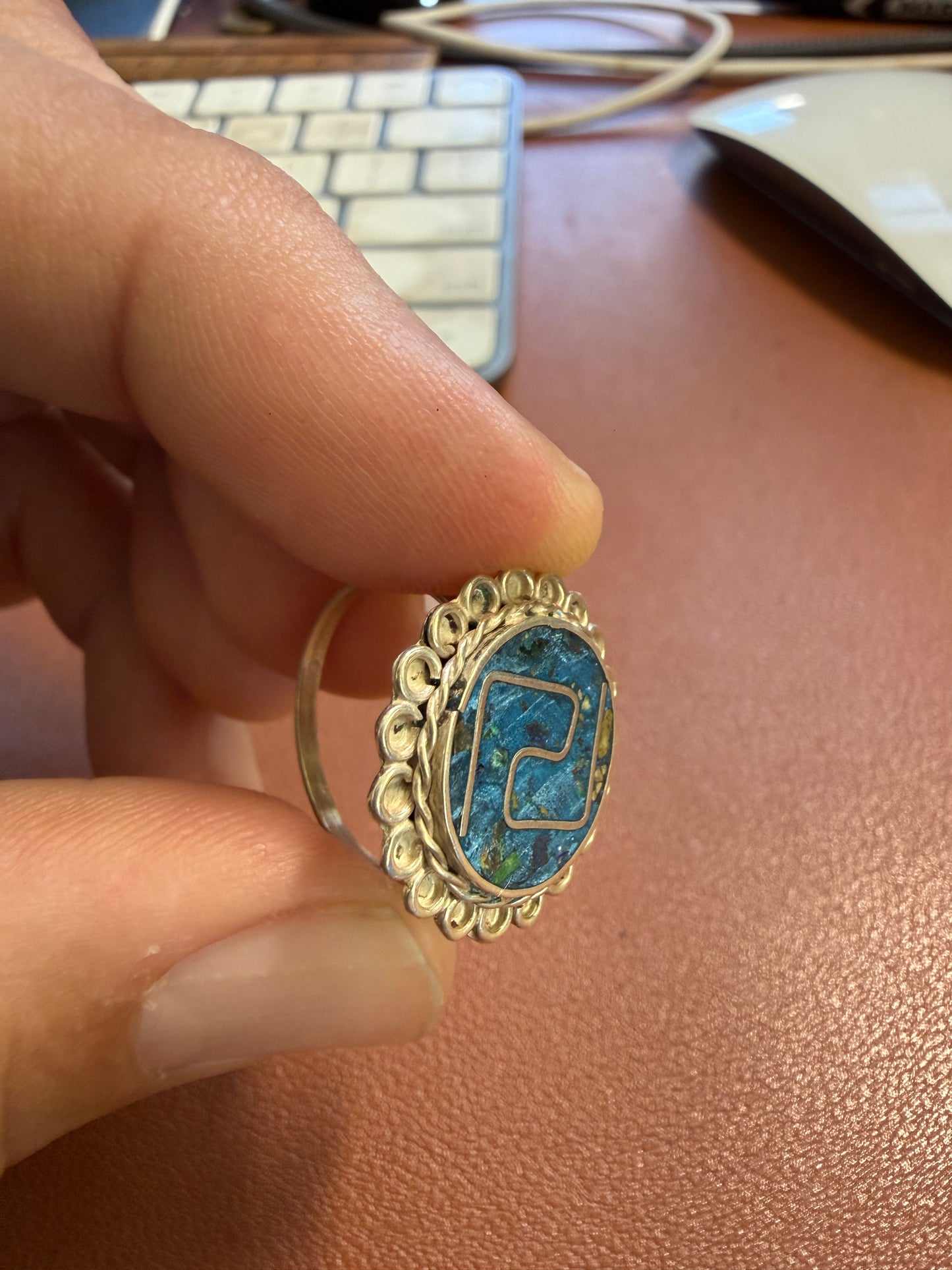 Vintage Aztec Chimalli Ring, 925 Sterling Silver Women's size 6.5, Pre-owned #12