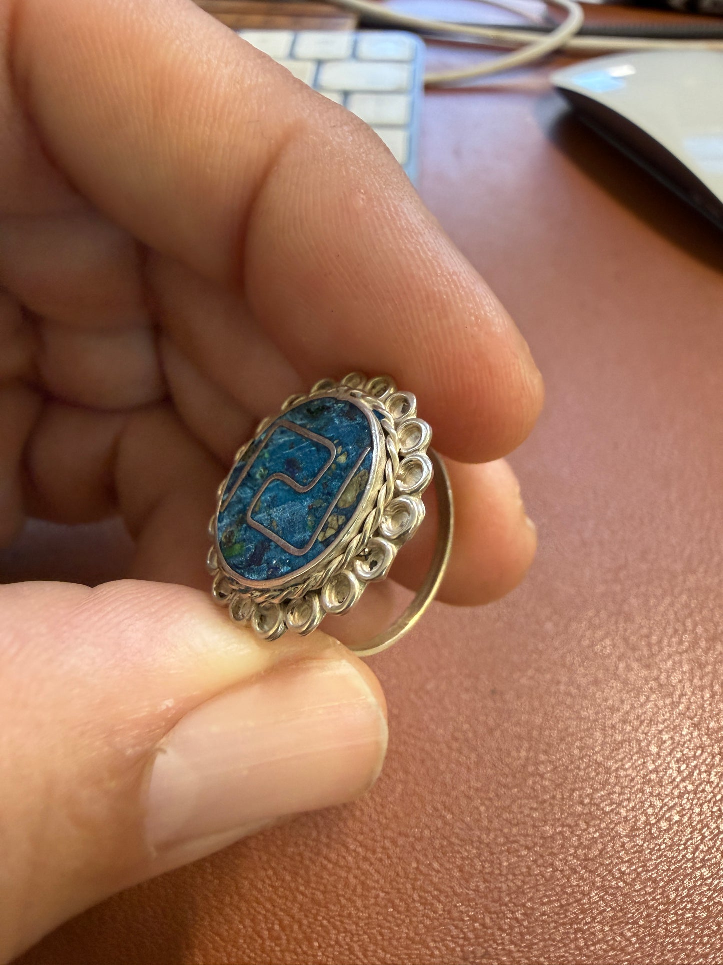 Vintage Aztec Chimalli Ring, 925 Sterling Silver Women's size 6.5, Pre-owned #12