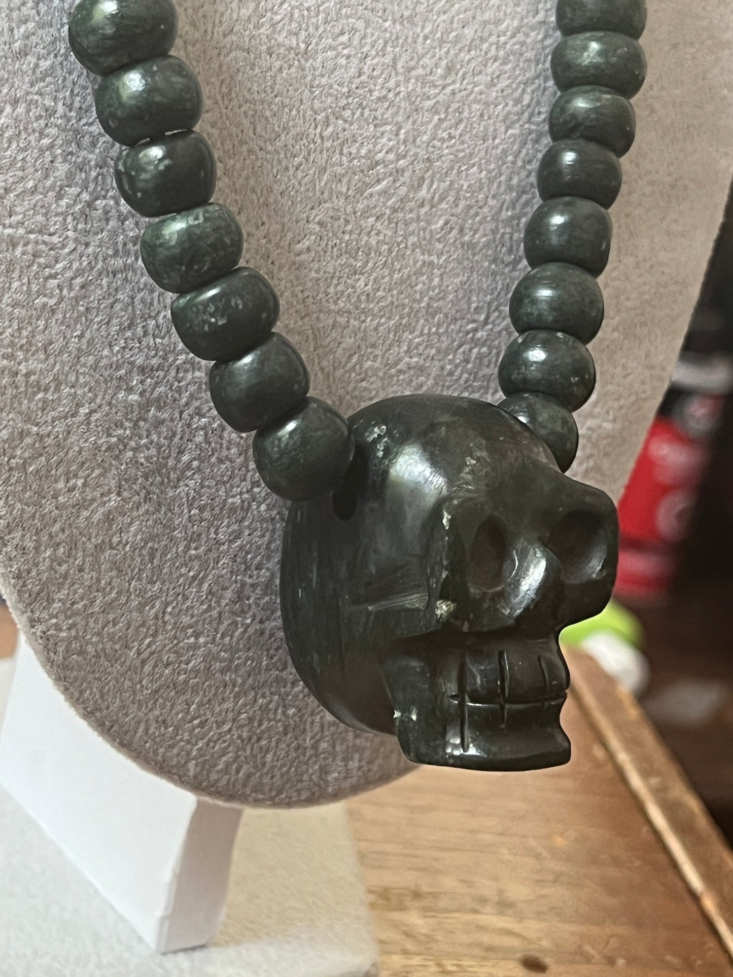 Mictlantecuitli Full Skull Jade Necklace from Mexica Indigenous Indians, Mexico, Mexican, Aztec, Azteca, Death (#118)