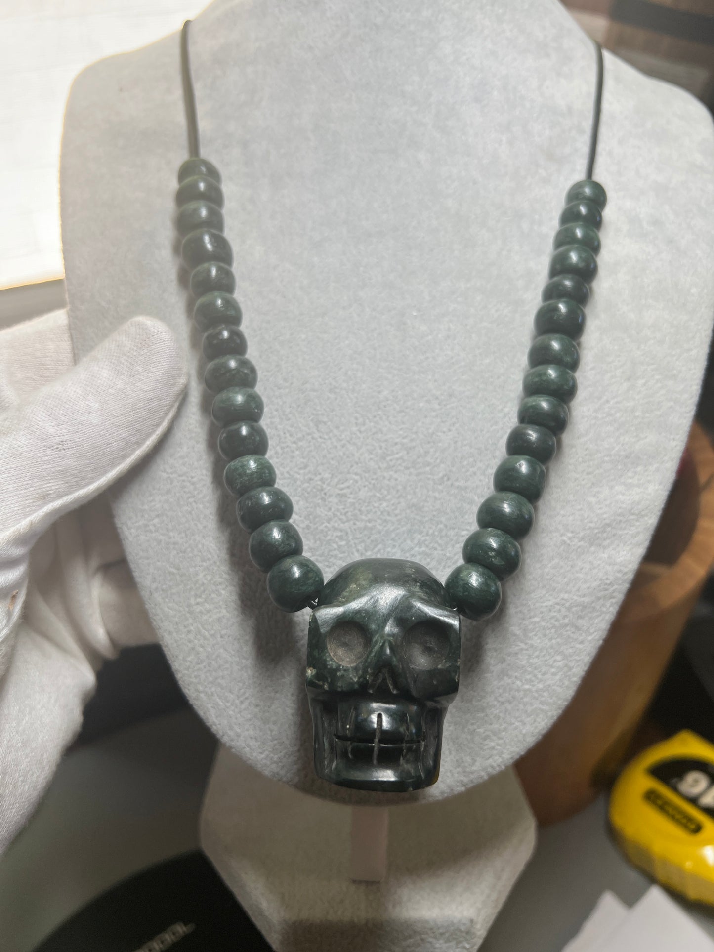 Mictlantecuitli Full Skull Jade Necklace from Mexica Indigenous Indians, Mexico, Mexican, Aztec, Azteca, Death (#118)