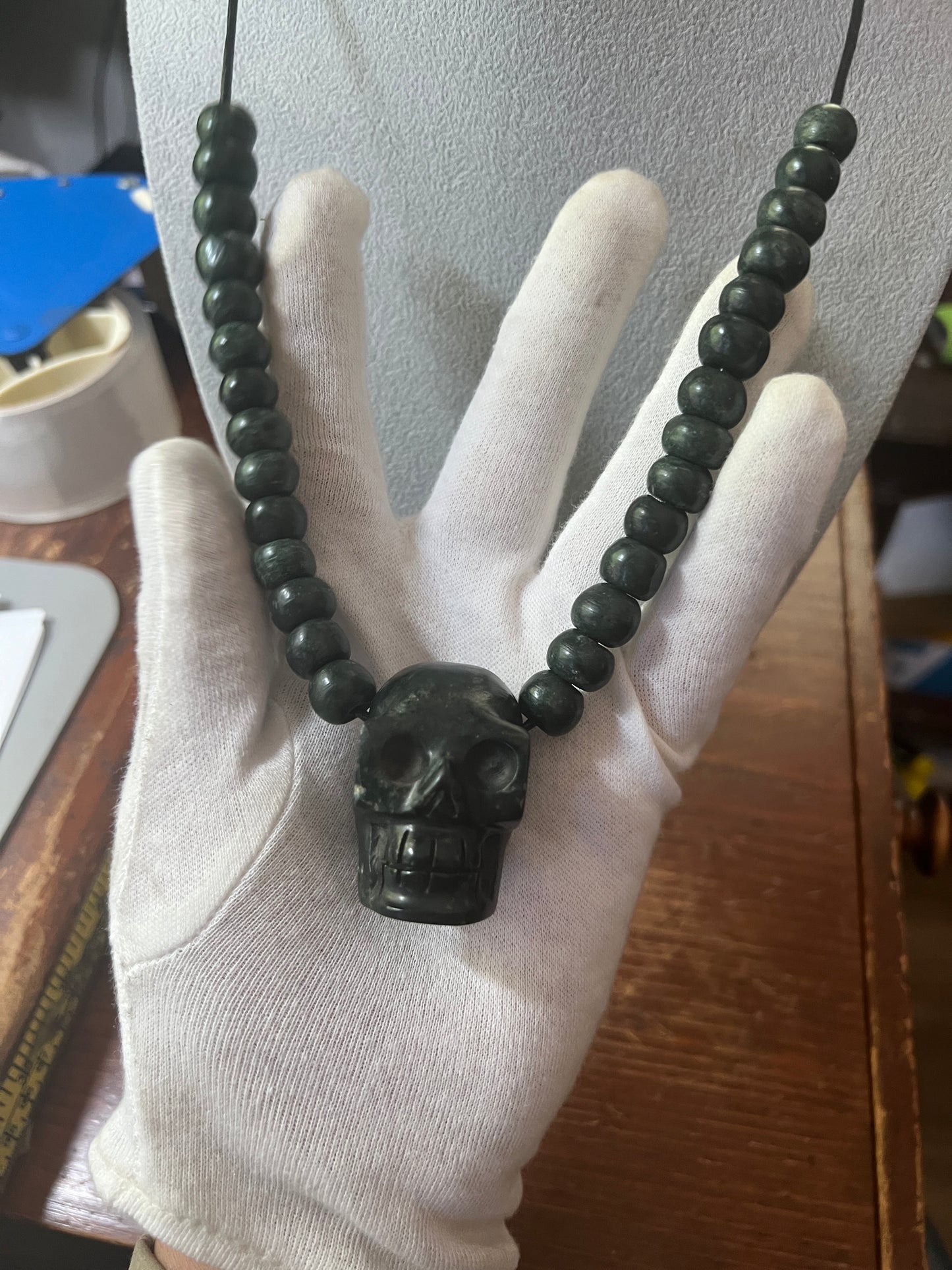 Mictlantecuitli Full Skull Jade Necklace from Mexica Indigenous Indians, Mexico, Mexican, Aztec, Azteca, Death (#118)