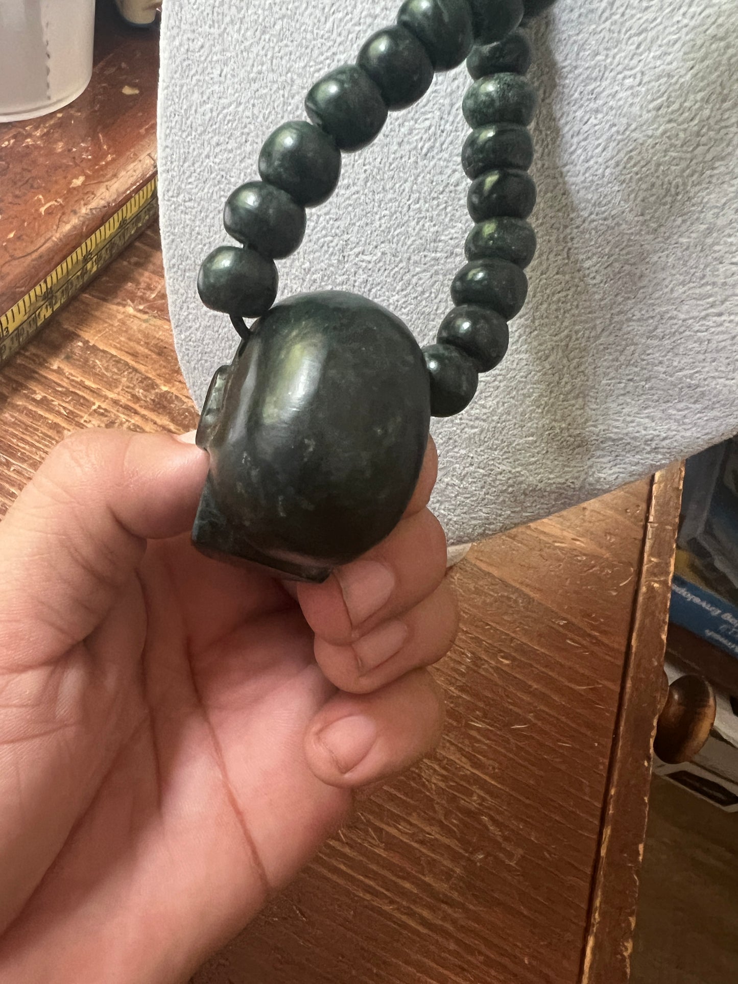 Mictlantecuitli Full Skull Jade Necklace from Mexica Indigenous Indians, Mexico, Mexican, Aztec, Azteca, Death (#118)