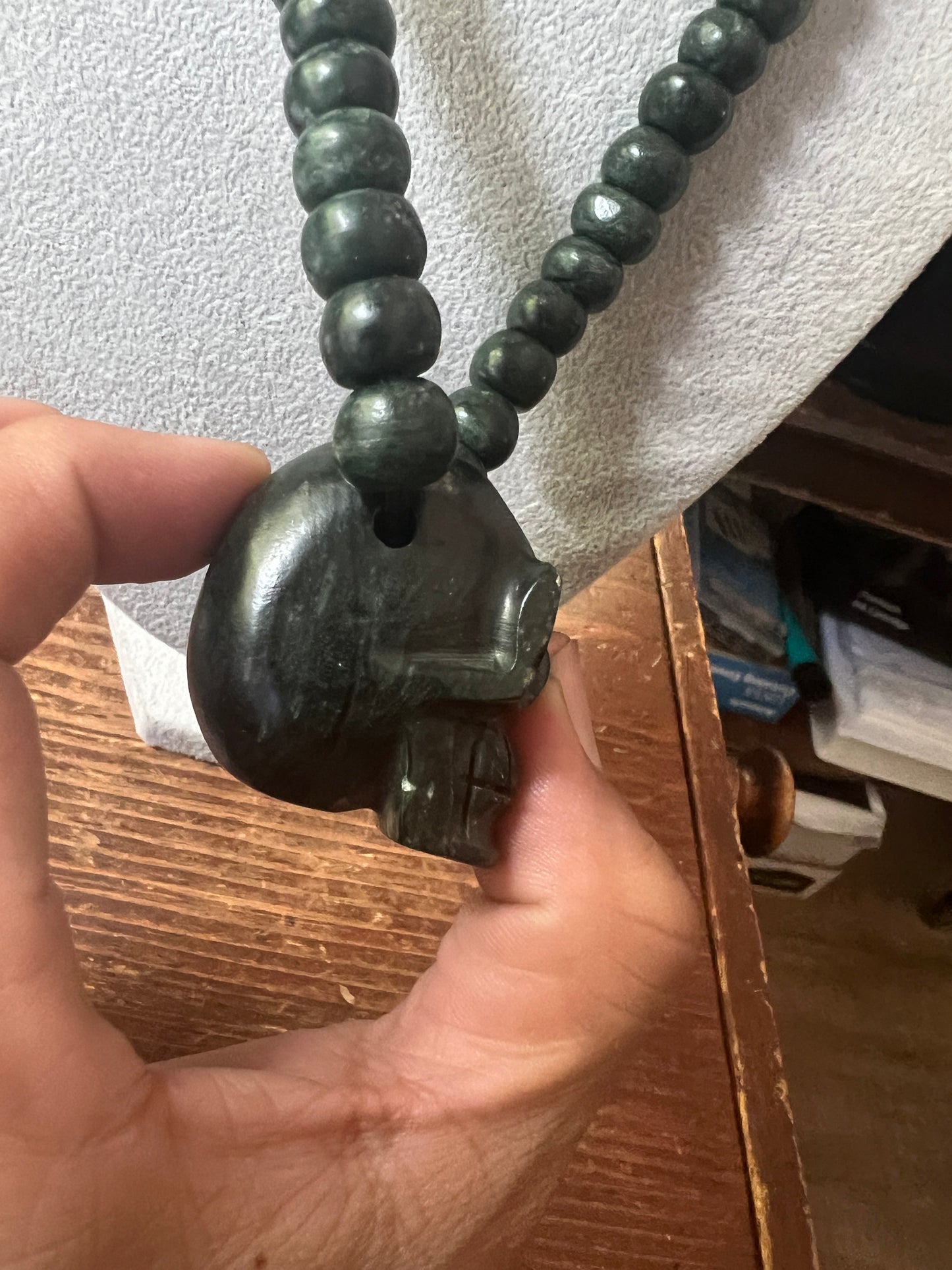 Mictlantecuitli Full Skull Jade Necklace from Mexica Indigenous Indians, Mexico, Mexican, Aztec, Azteca, Death (#118)