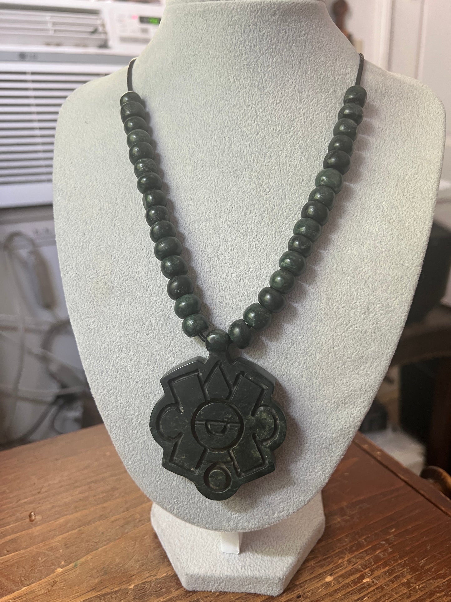 Nahui Ollin Jade Pendant Necklace, Aztec God, Movement of the Sun, Made in Mexico (#18)