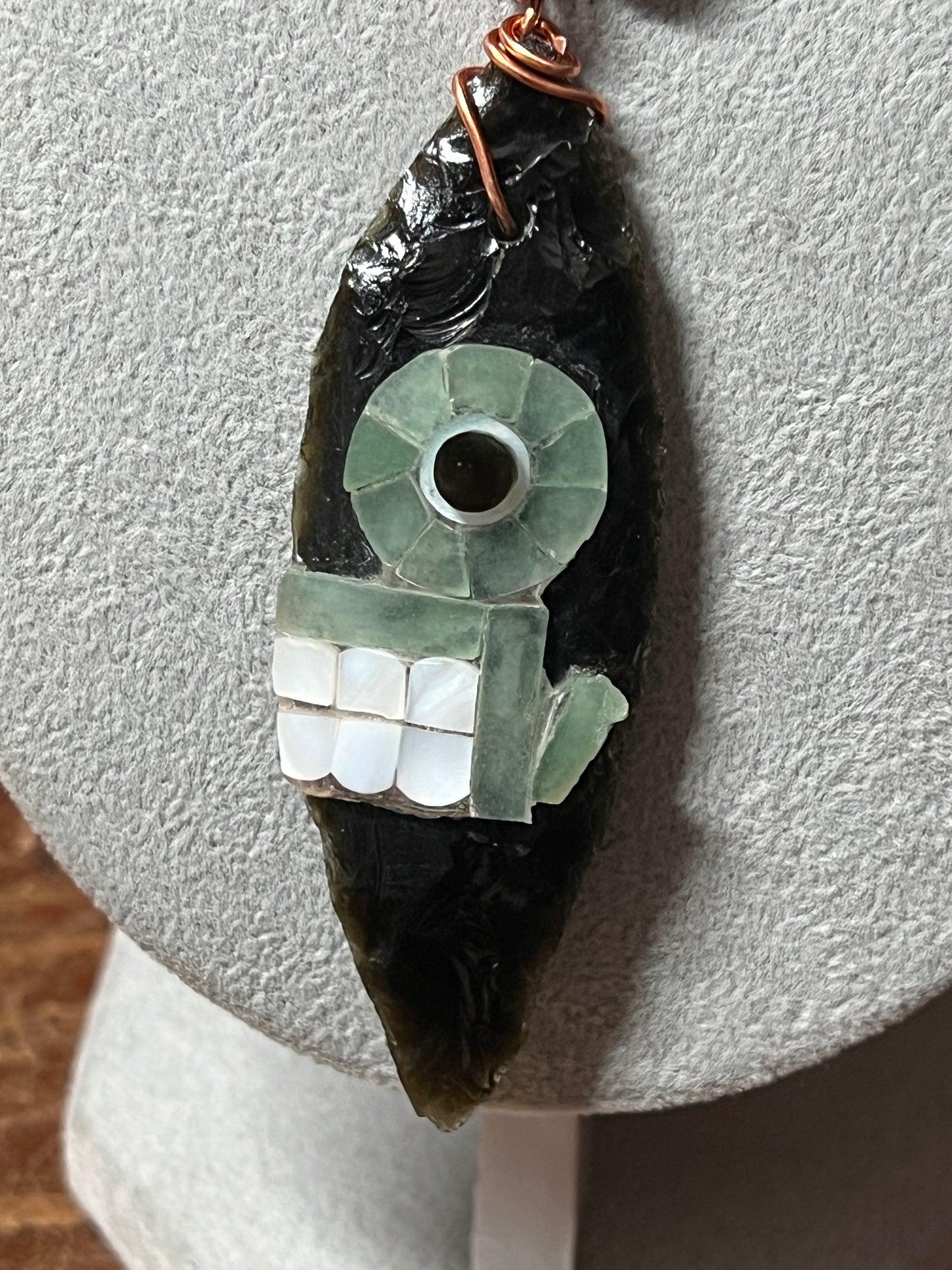 Large Tecpatl Aztec Obsidian Pendant Flint Knife, Mini Obsidian Beaded Necklace, Symbol for Sorcery, Shape Shifting Sterling Silver pendants, Mexico (#16)