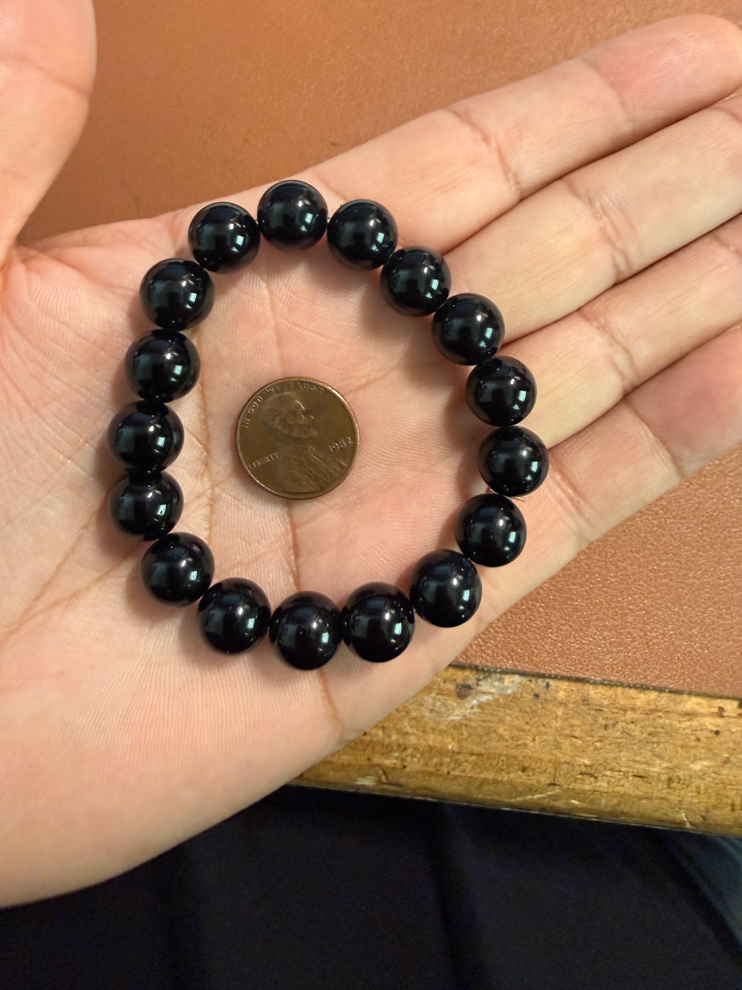 Death Black Obsidian Beaded Bracelet Women Handmade Natural  7"x10.5mm (#12)