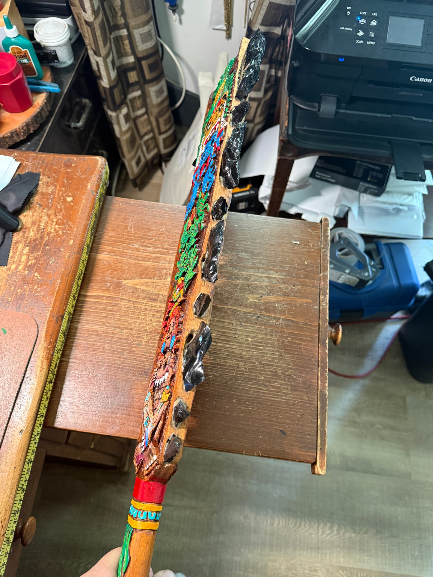 Large Aztec Macuahuitl Tlaloc, Mictlantecuhtli, Quetzalcoatl Kukulkan, Club 31.5"
