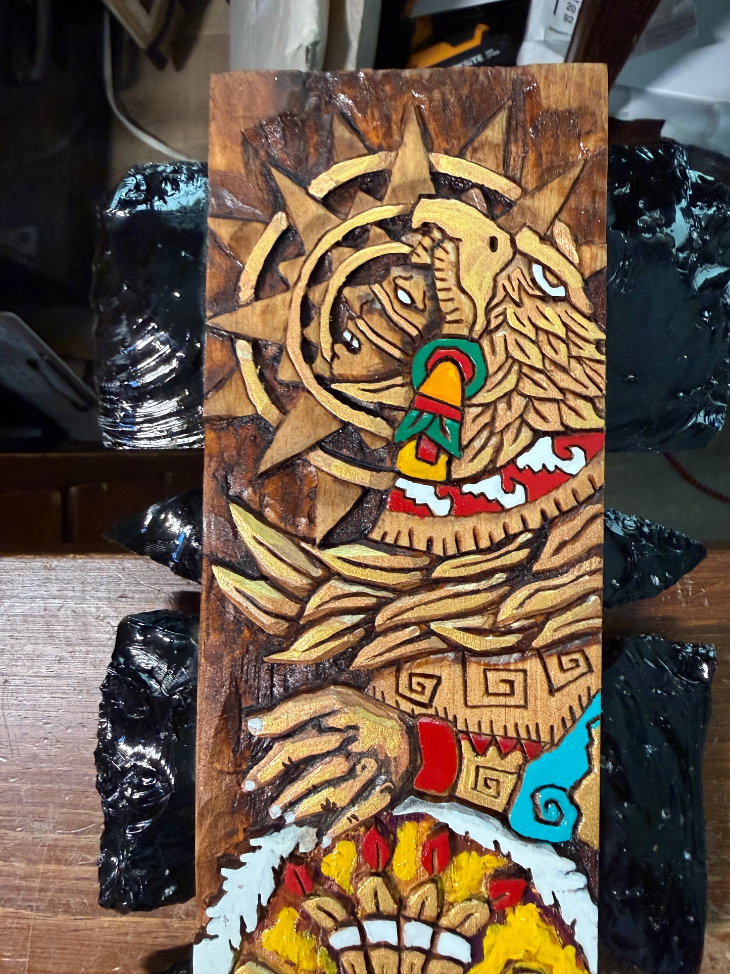 Large Aztec Macuahuitl Cuauhtemoc Descending Eagle, Sword Club 31.5"