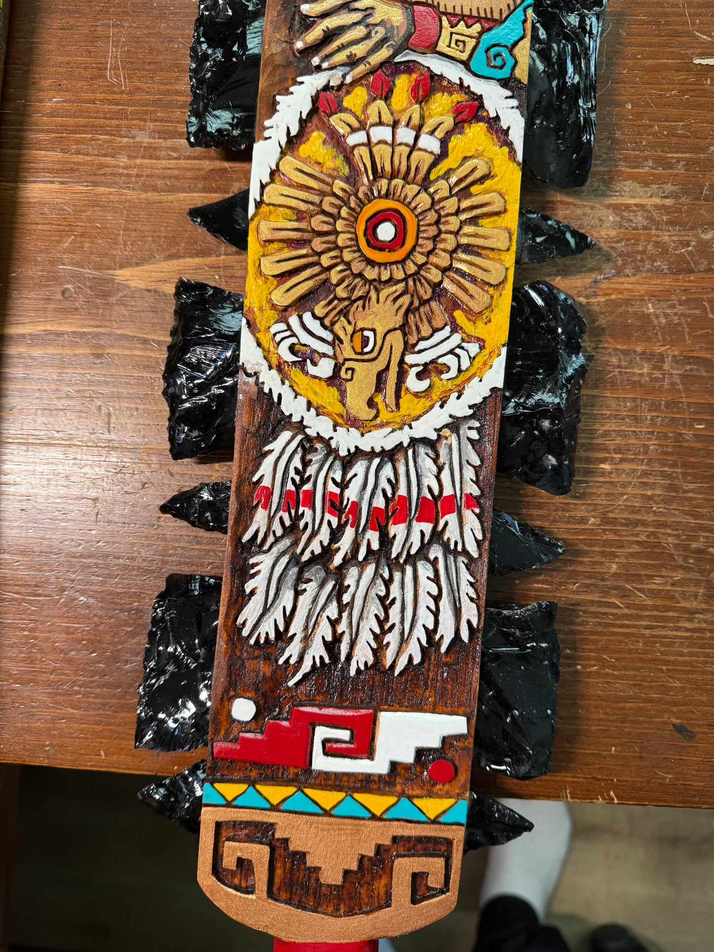 Large Aztec Macuahuitl Cuauhtemoc Descending Eagle, Sword Club 31.5"