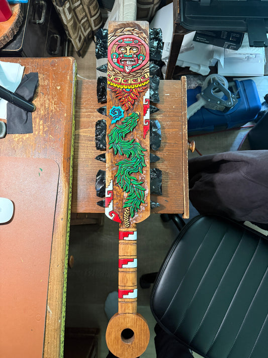 Large Aztec Macuahuitl Tonatiiuh Sun God, Sword Club, Mexico 31.5"