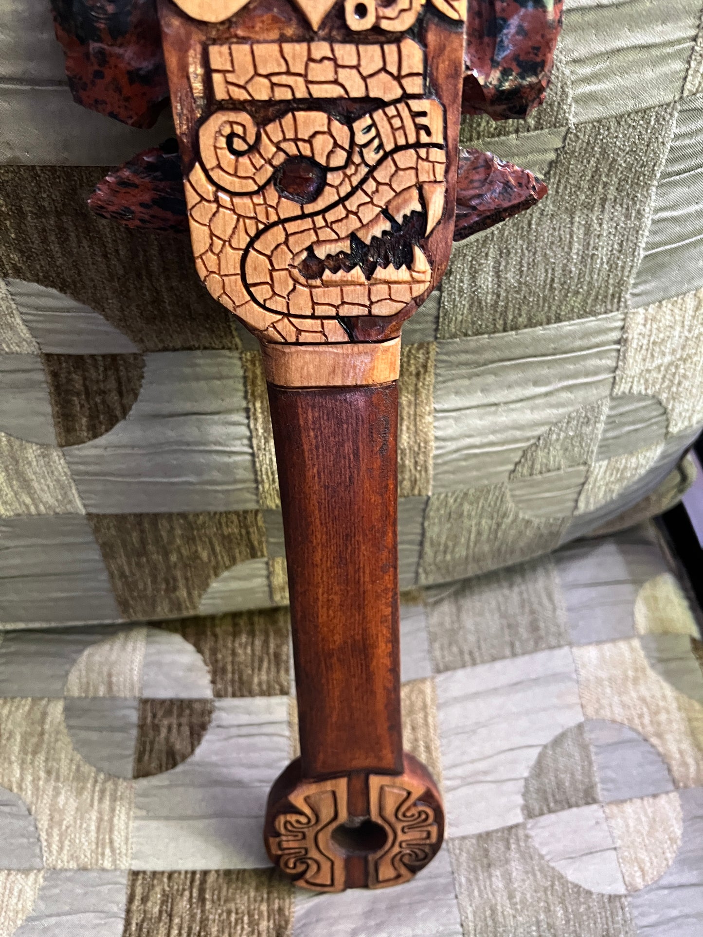 Aztec Macuahuitl Tonatuih, Ehcatl-Quetzalcoat, Miquiztli, Tecpatl, Maquitzcoatl, Wood Obsidian Hanging Art, Indigenous, Ancient Club, Sword from Mexico, Authentic, Mexican