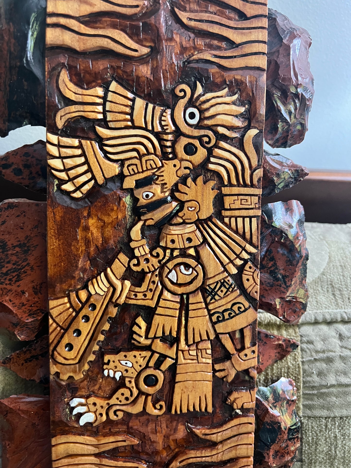 Tezcatlipoca and Jaguar Warrior Aztec Macuahuitl Wood Obsidian Carved from Mexico by Aztecs, Mexica, the Smoking Mirror, Jaguar Spots, Ancient Wall Art, Mexican