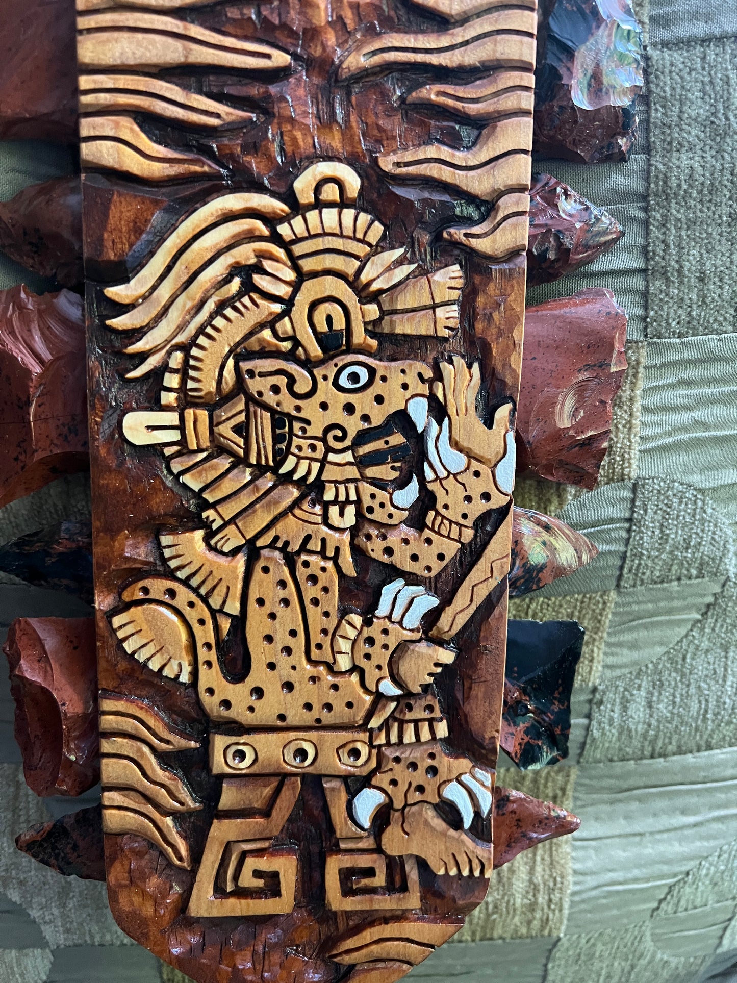 Tezcatlipoca and Jaguar Warrior Aztec Macuahuitl Wood Obsidian Carved from Mexico by Aztecs, Mexica, the Smoking Mirror, Jaguar Spots, Ancient Wall Art, Mexican