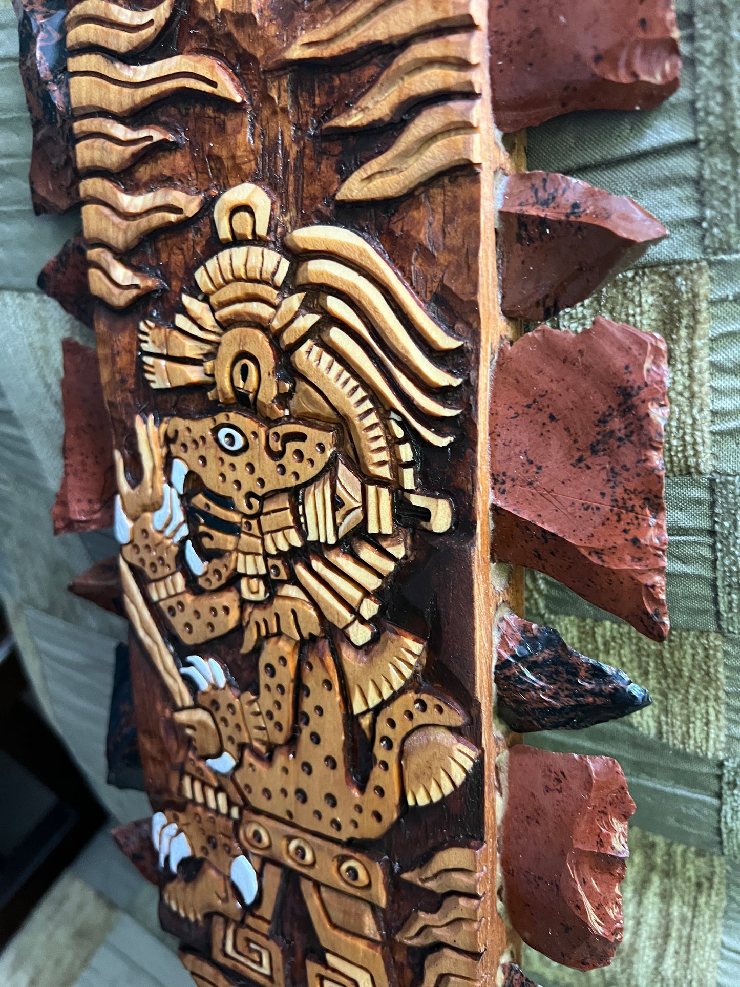 Tezcatlipoca and Jaguar Warrior Aztec Macuahuitl Wood Obsidian Carved from Mexico by Aztecs, Mexica, the Smoking Mirror, Jaguar Spots, Ancient Wall Art, Mexican