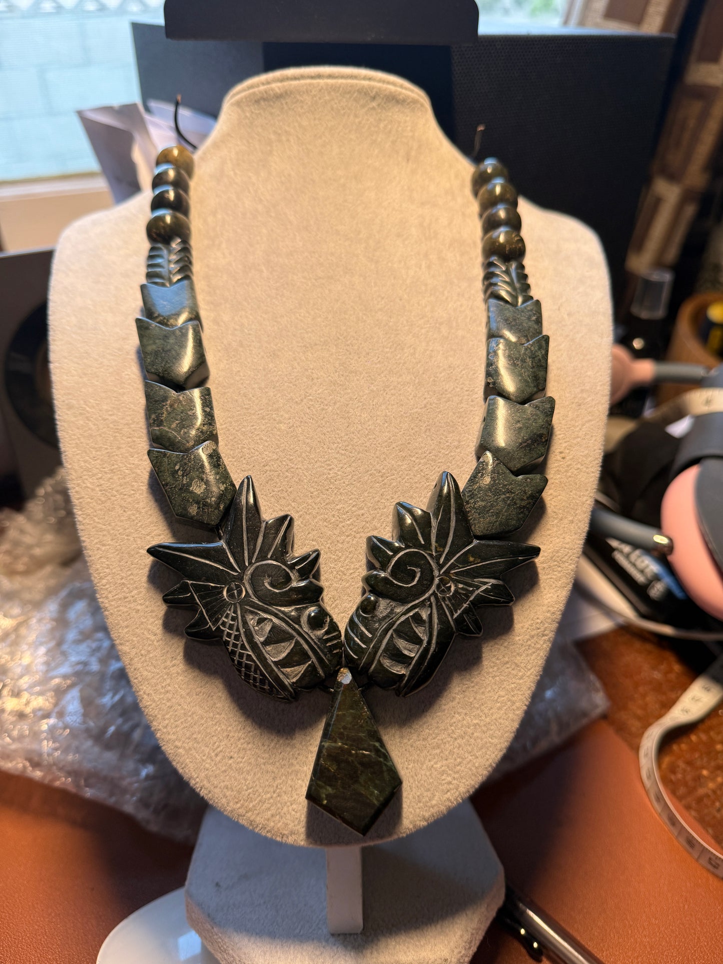 Serpentine Quetzalcoatl Necklace, Kukulkan Necklace, double headed serpent, Maya, Aztec, Mexica, Mexico, Plumed Serpent, Feathered Dragon #H
