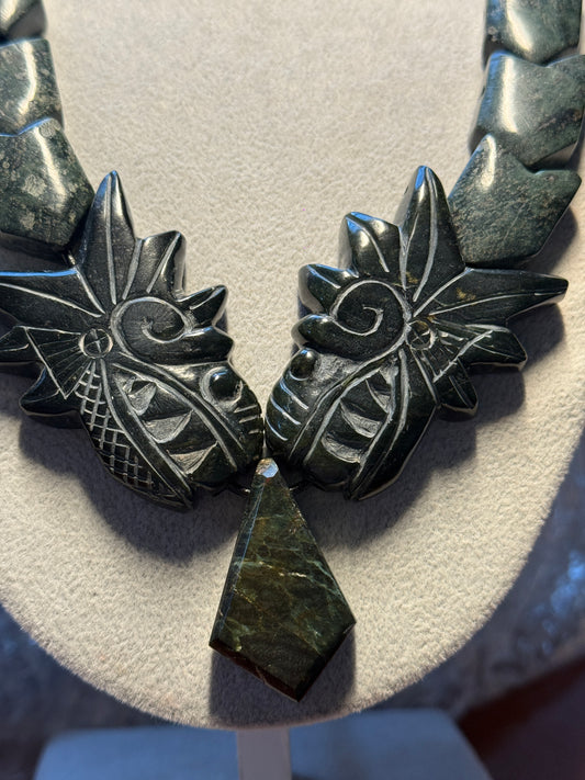 Serpentine Quetzalcoatl Necklace, Kukulkan Necklace, double headed serpent, Maya, Aztec, Mexica, Mexico, Plumed Serpent, Feathered Dragon #H