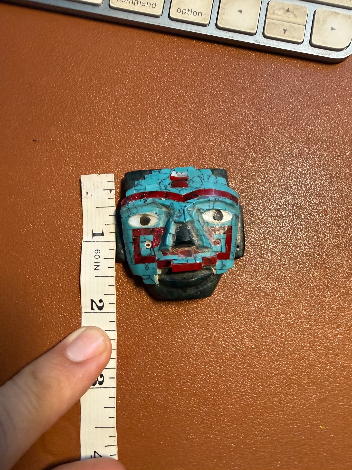 Tezcatlipoca Mask Stone Tile Mosaic Pendant, Ancient Mesoamerican, Mexico #37