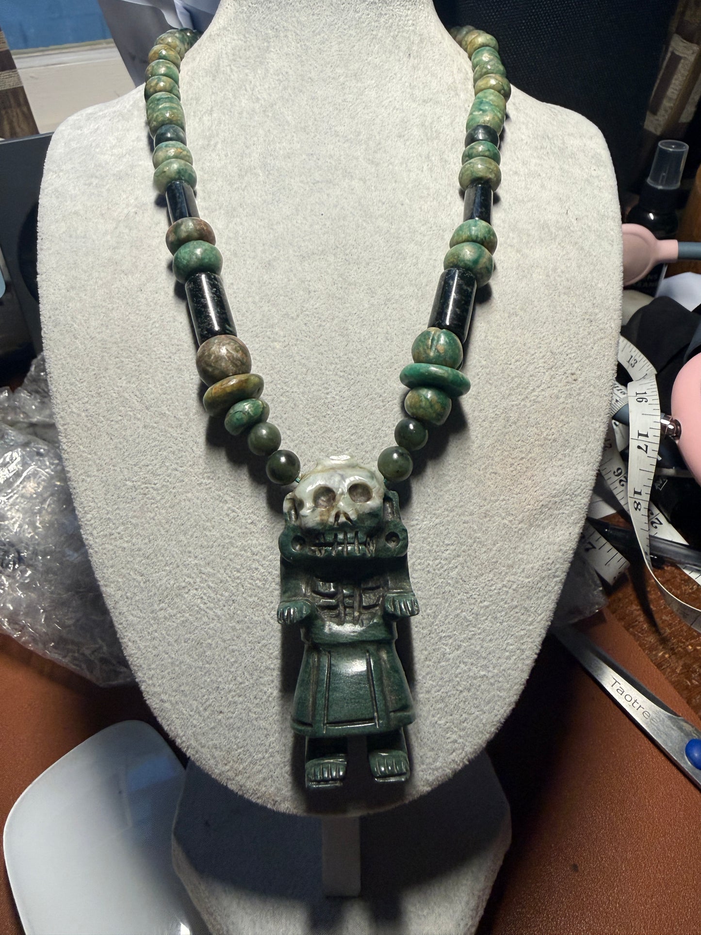 Mictlantecuhtli's wife Mictlancihuatl Necklace, Aztec, Mayan, Handmade Mexico #37